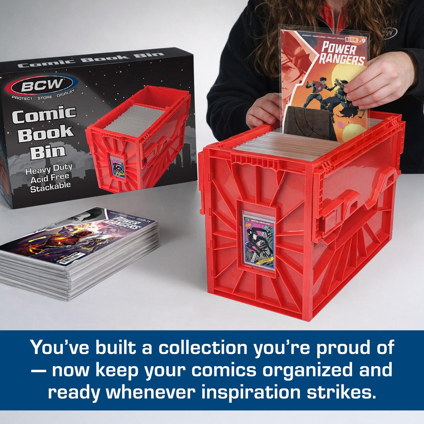 BCW Short Comic Book Bin | Holds 150 Comics | Stackable Plastic Storage | Acid-Free Organizer | Red, Single