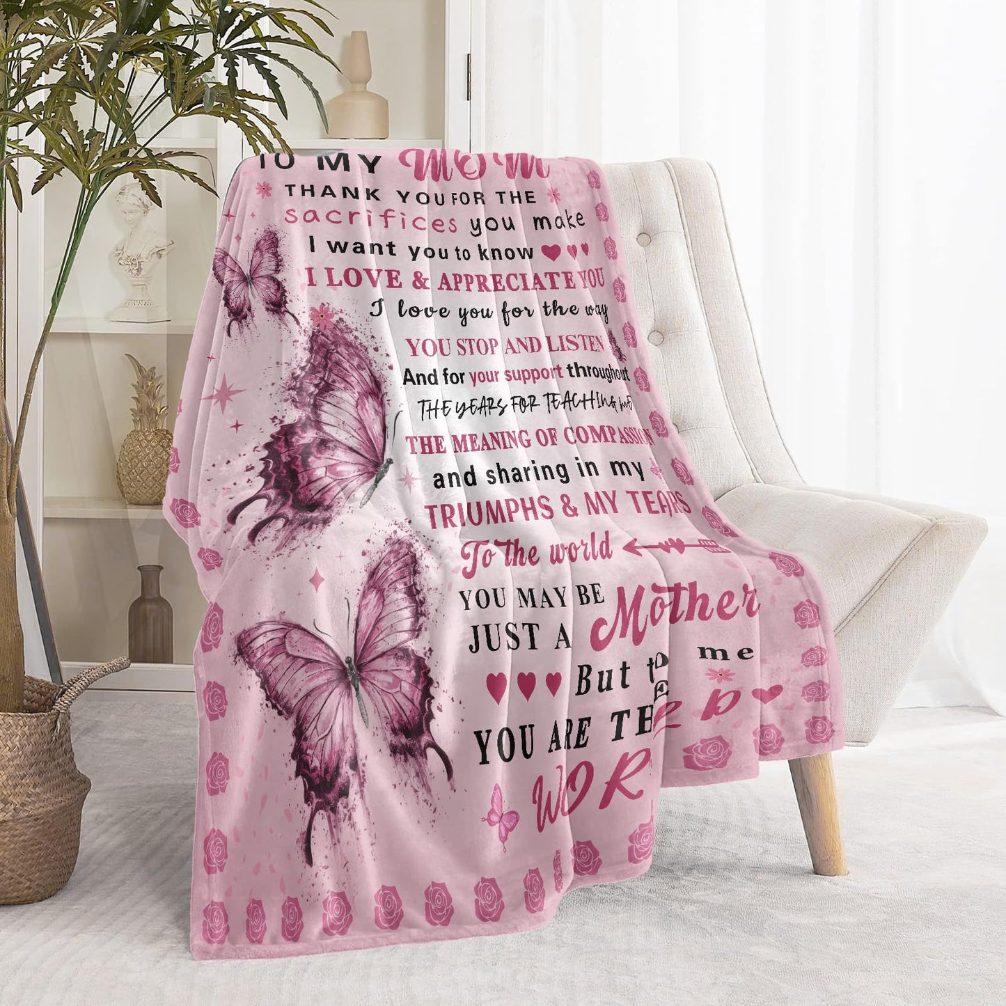 Gifts for Mom, Mom Birthday Gifts, Moms Gift from Daughter Son, to My Mom's Blanket, Soft Flannel Blanket for Mom 60" x 50"