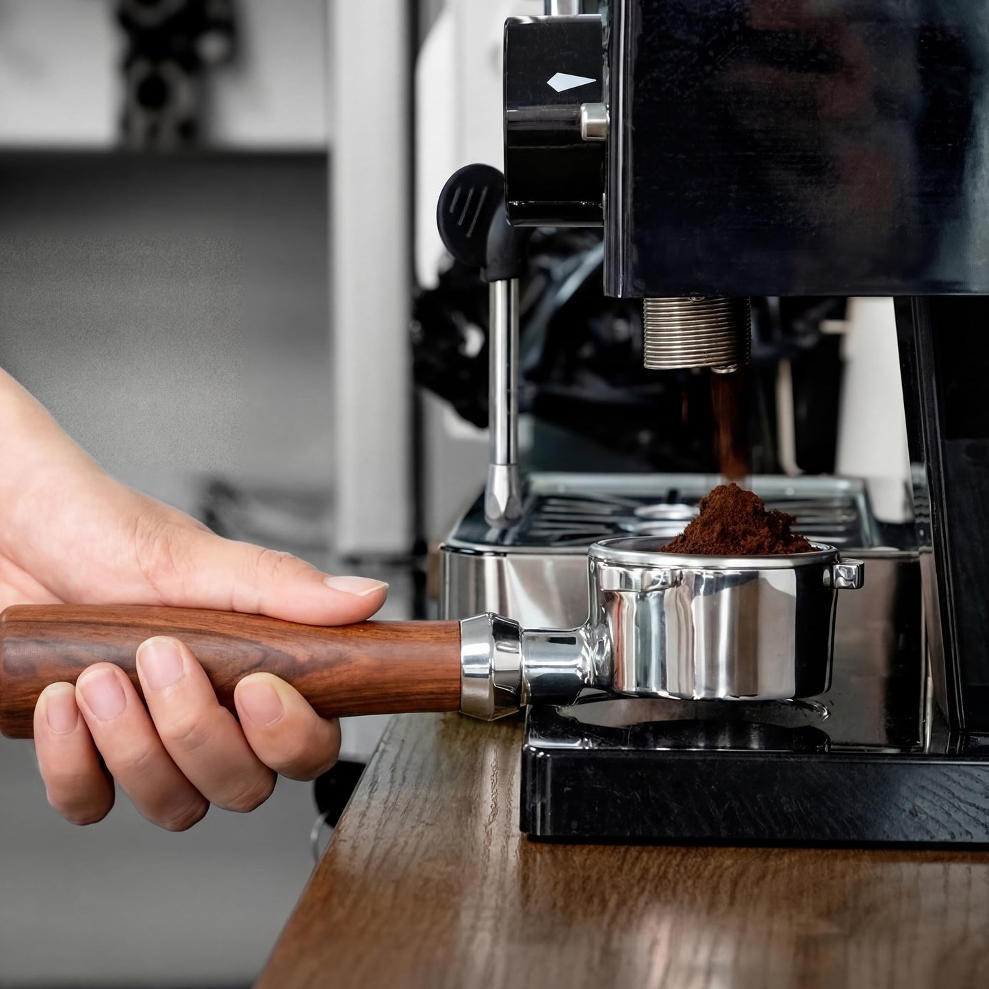54mm Bottomless Portafilter Compatible with Breville BES870/878/880/876 Series Barista Espresso Pro, 3 Ears Naked Portafilter, Rosewood Handle, Includes 18–20g Filter Basket and Removal Tool