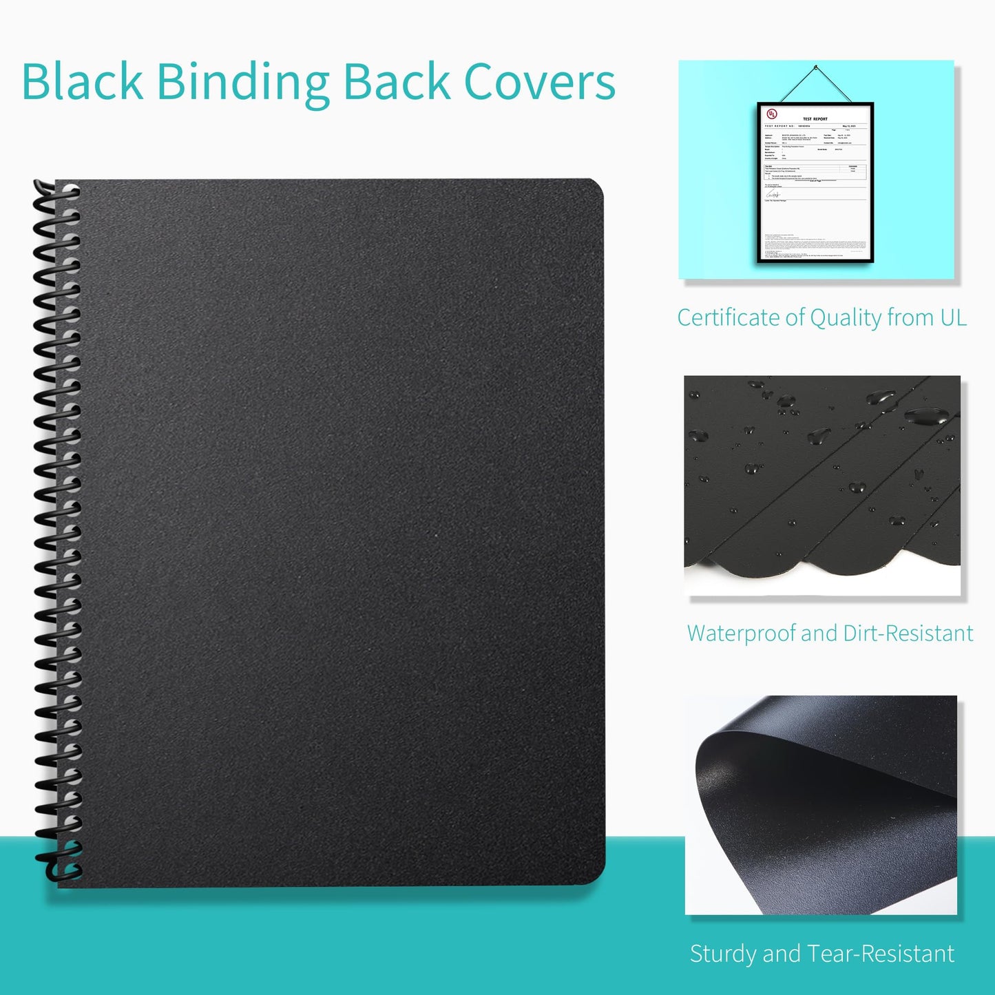 Binditek 100 Pack Binding Covers and Backs Set, 8.75 x 11.25 Inches, 50 Clear PVC (8Mil), 50 Sand-Textured Polycovers (12Mil), Oversize