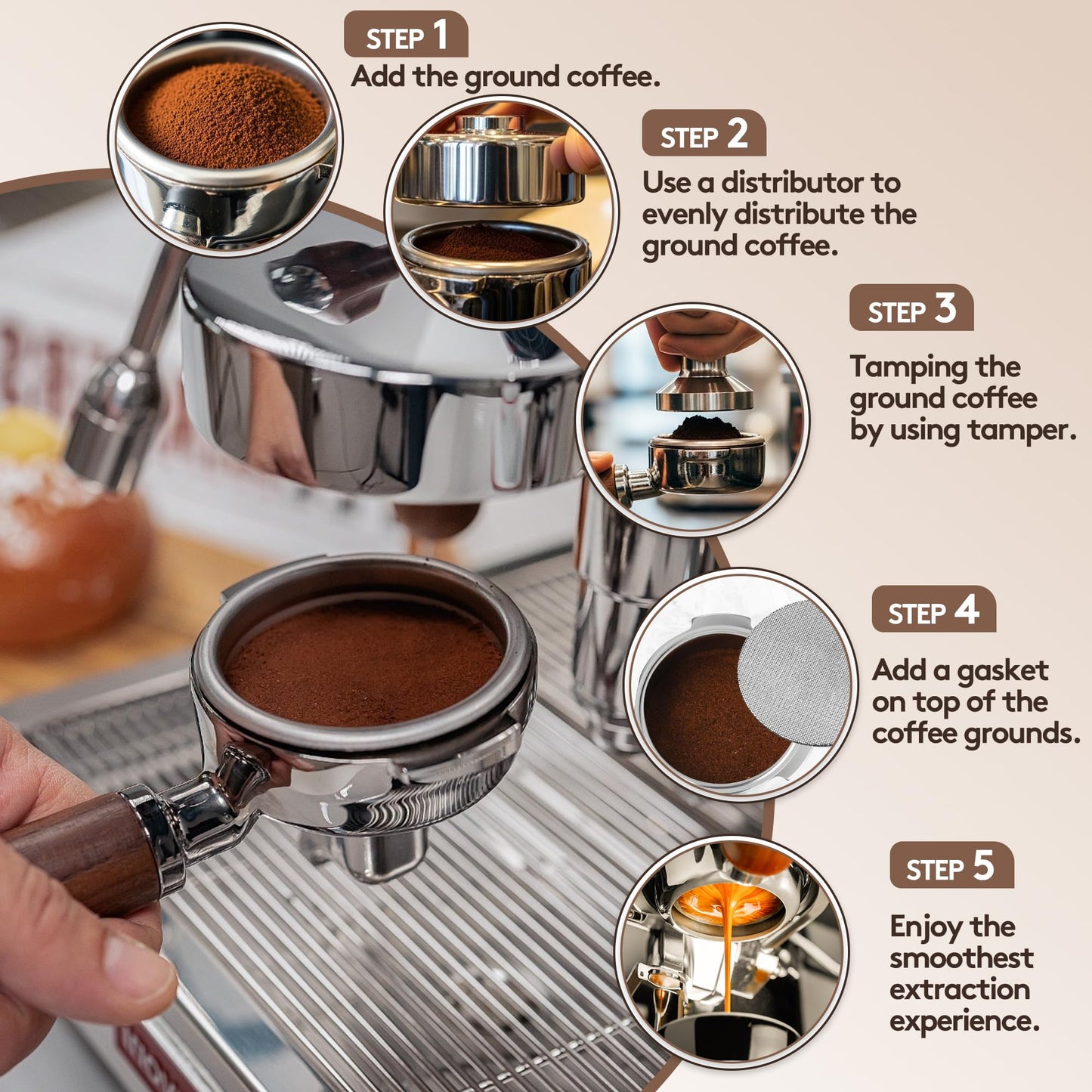 Bottomless Portafilter 51mm Compatible with CASABREWS CM5418, 5418Pro & 3700Essential - Stainless Steel 3-Ear Portafilter with Puck Screen & Filter Basket