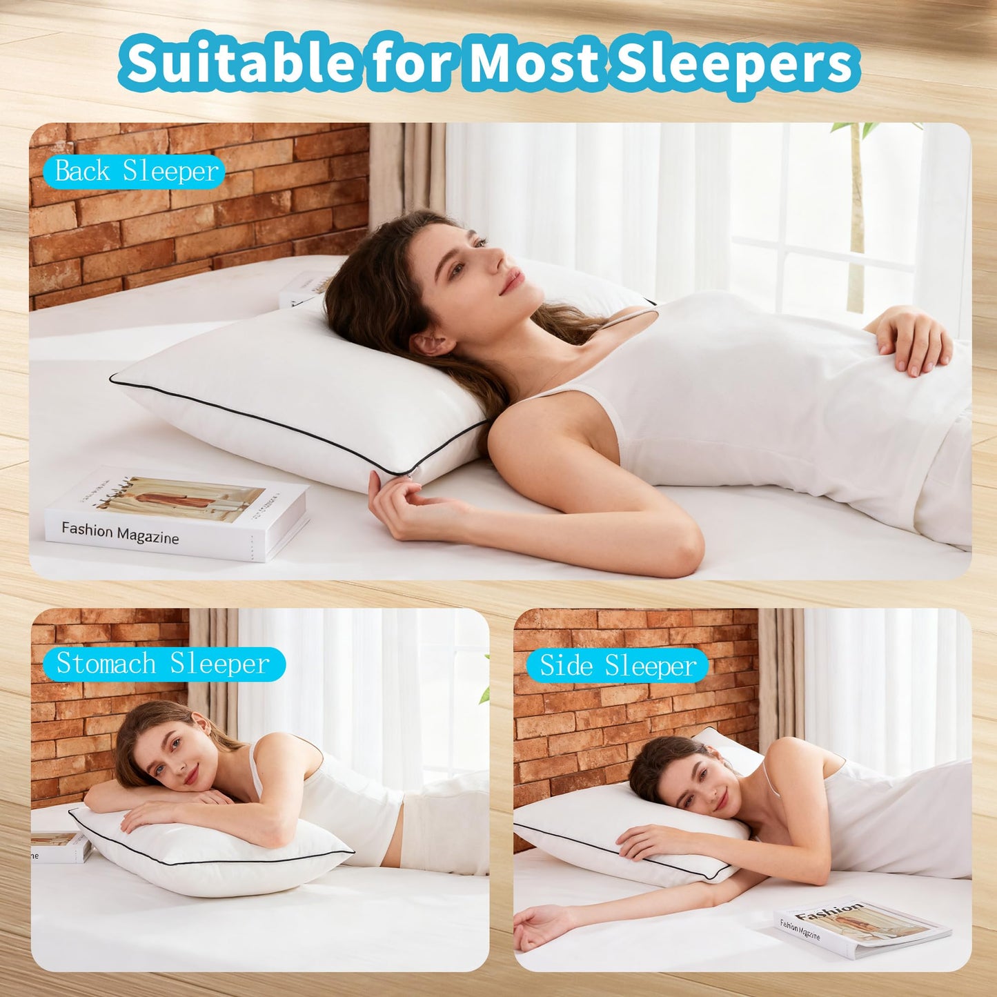 Feather Down Pillow King Size Set of 2, 100% Cotton Luxury Hotel Collection Bed Pillows for Sleeping, Down Surrounded Fluffy Soft Medium Firm Pillows for Side Back Stomach Sleepers 20" x 36"