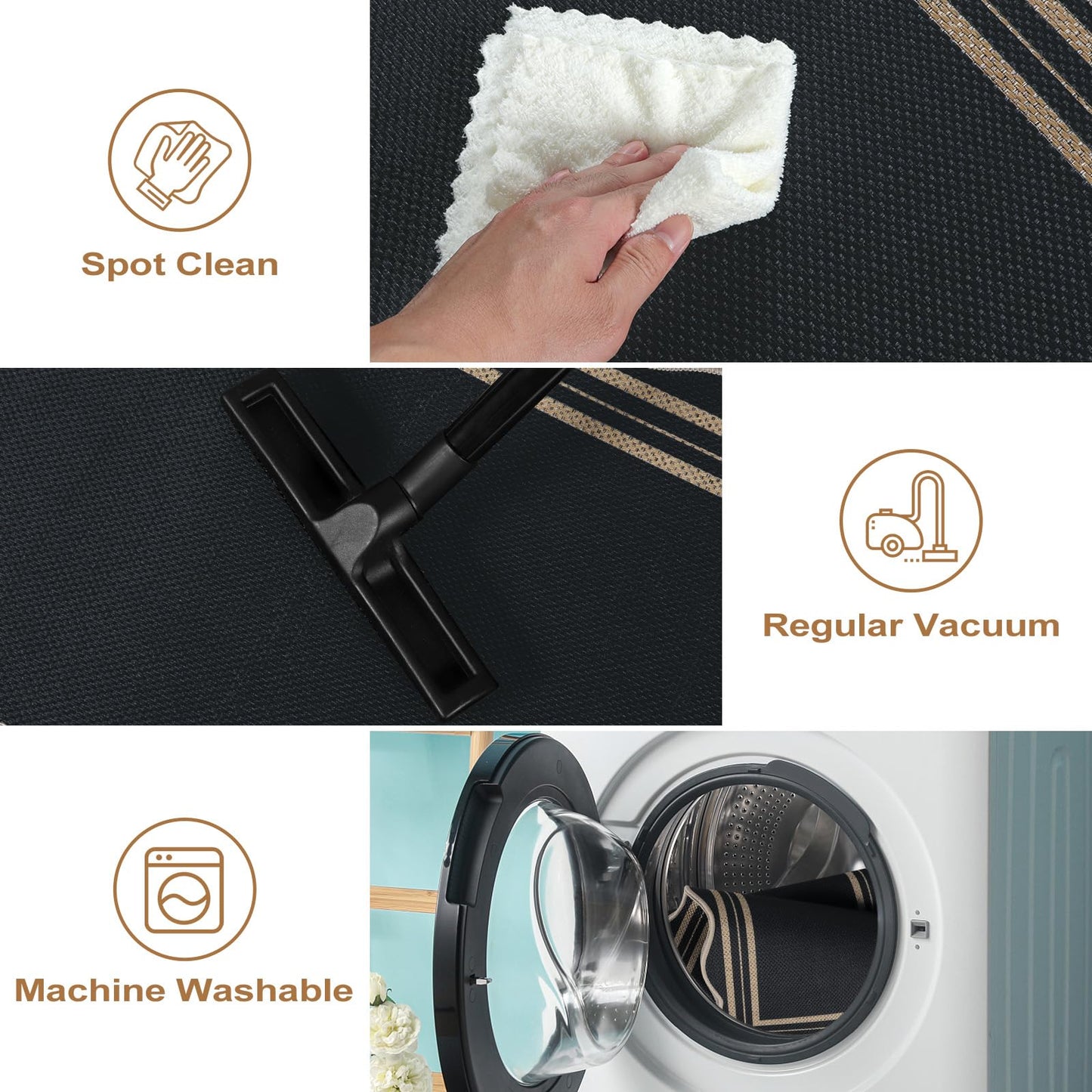 LORWER Modern Easy Jute 4x6 Outdoor Patio Rug, Washable Indoor Black Kitchen Rugs Farmhouse Neutral Non Slip Area Rug for Living Room Backyard Bedroom