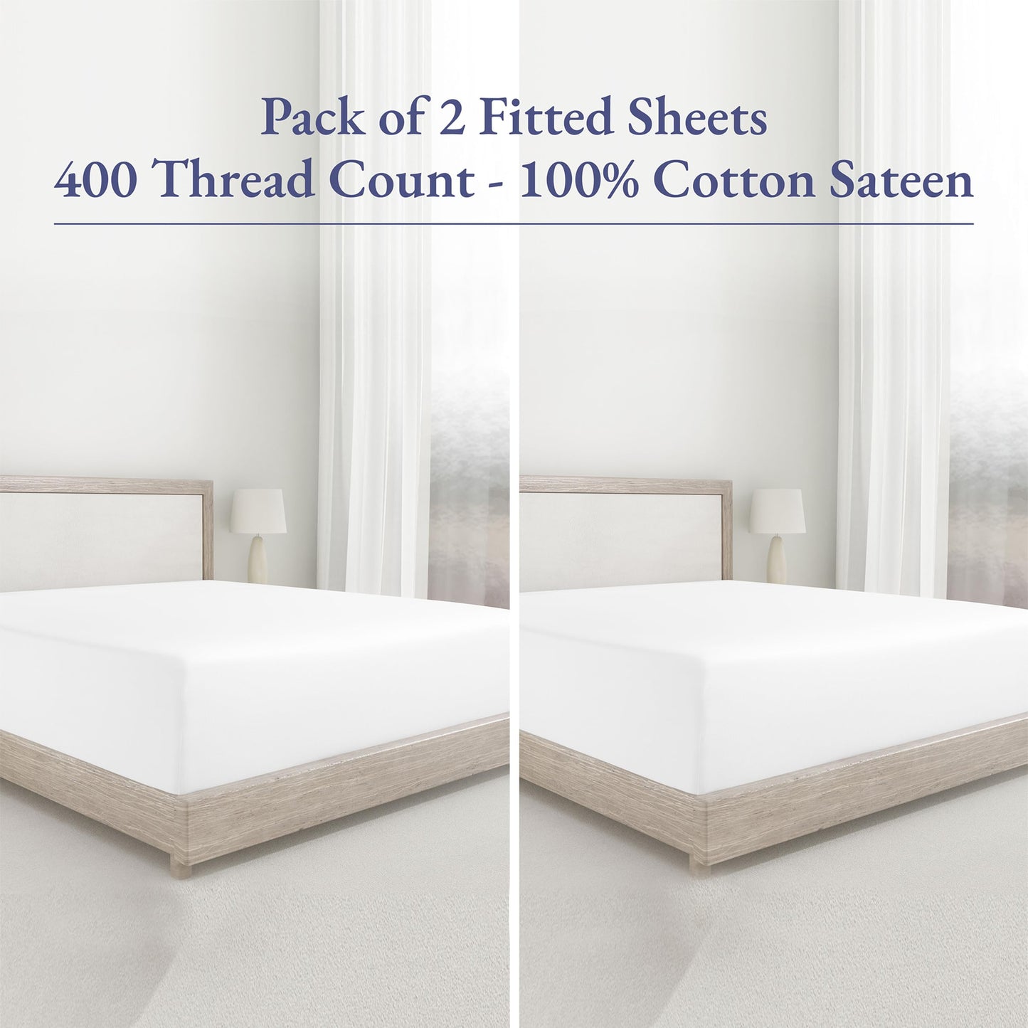 California Design Den Pack of 2 Cotton Twin XL Fitted Sheets, 400 Thread Count 100% Cotton Fitted Sheets Sateen, Twin XL Size Fitted Sheet with Deep Pockets (Bright White)