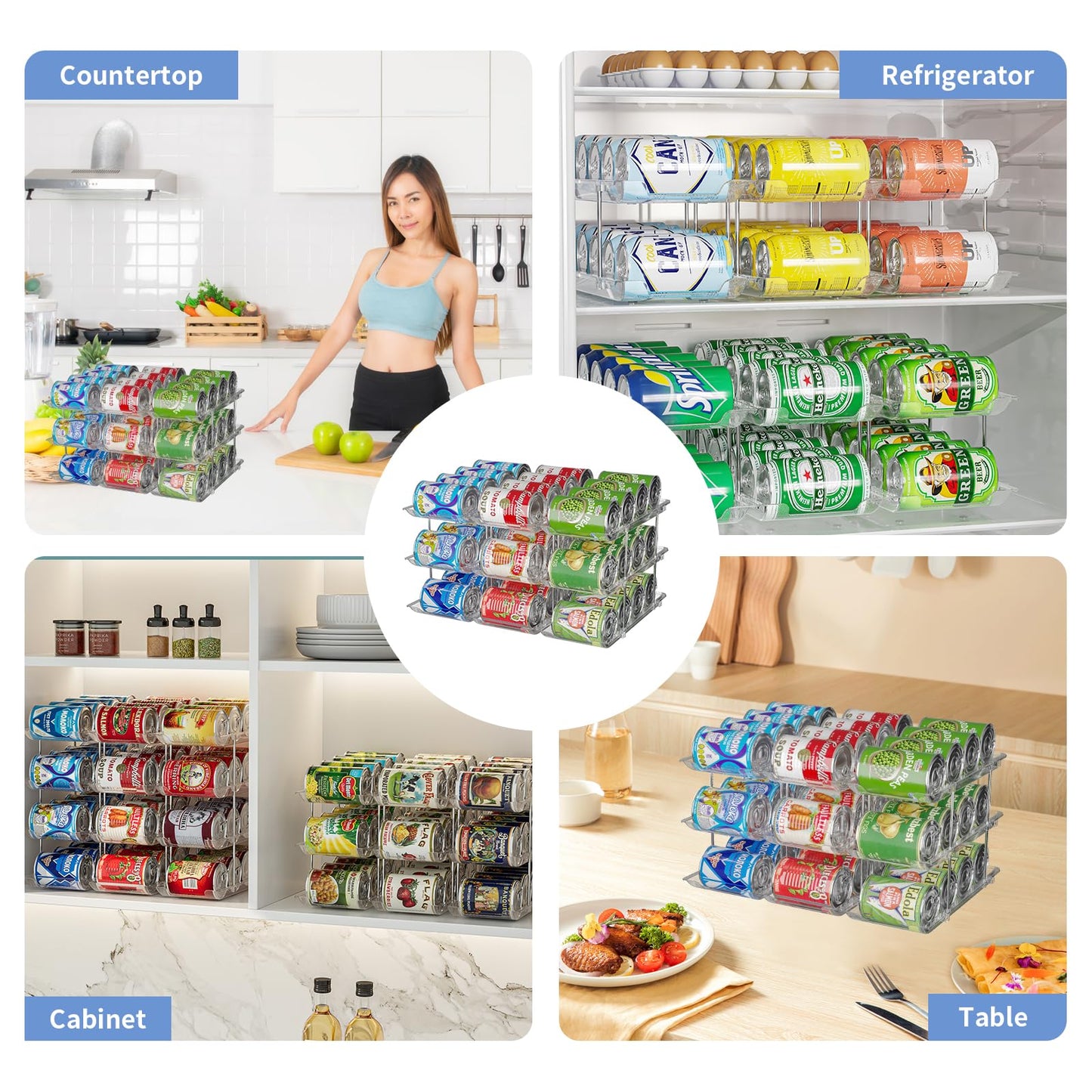 Jsyrjing Can Organizer for Pantry, Modular 3-Tier Can Dispenser, Flexible Combination Design, Clear Extra-Thick Durable Storage Rack for 36 Cans, Stackable for Cabinet, Pantry, Fridge, Countertop