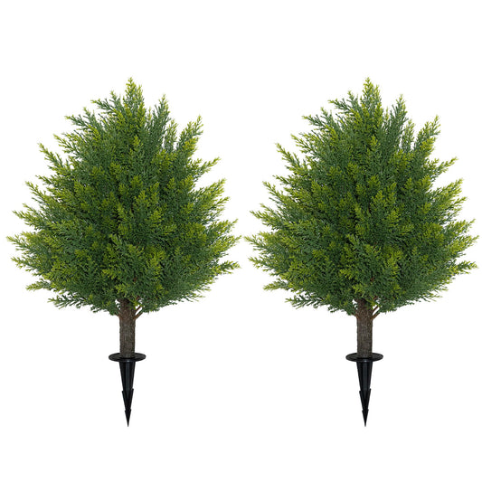21'' Artificial Cedar Topiary Ball Trees with Ground Spike, 2 Pack Artificial Shrubs, UV Resistant Fake Plant Brush for Indoor Outdoor Front Porch Garden