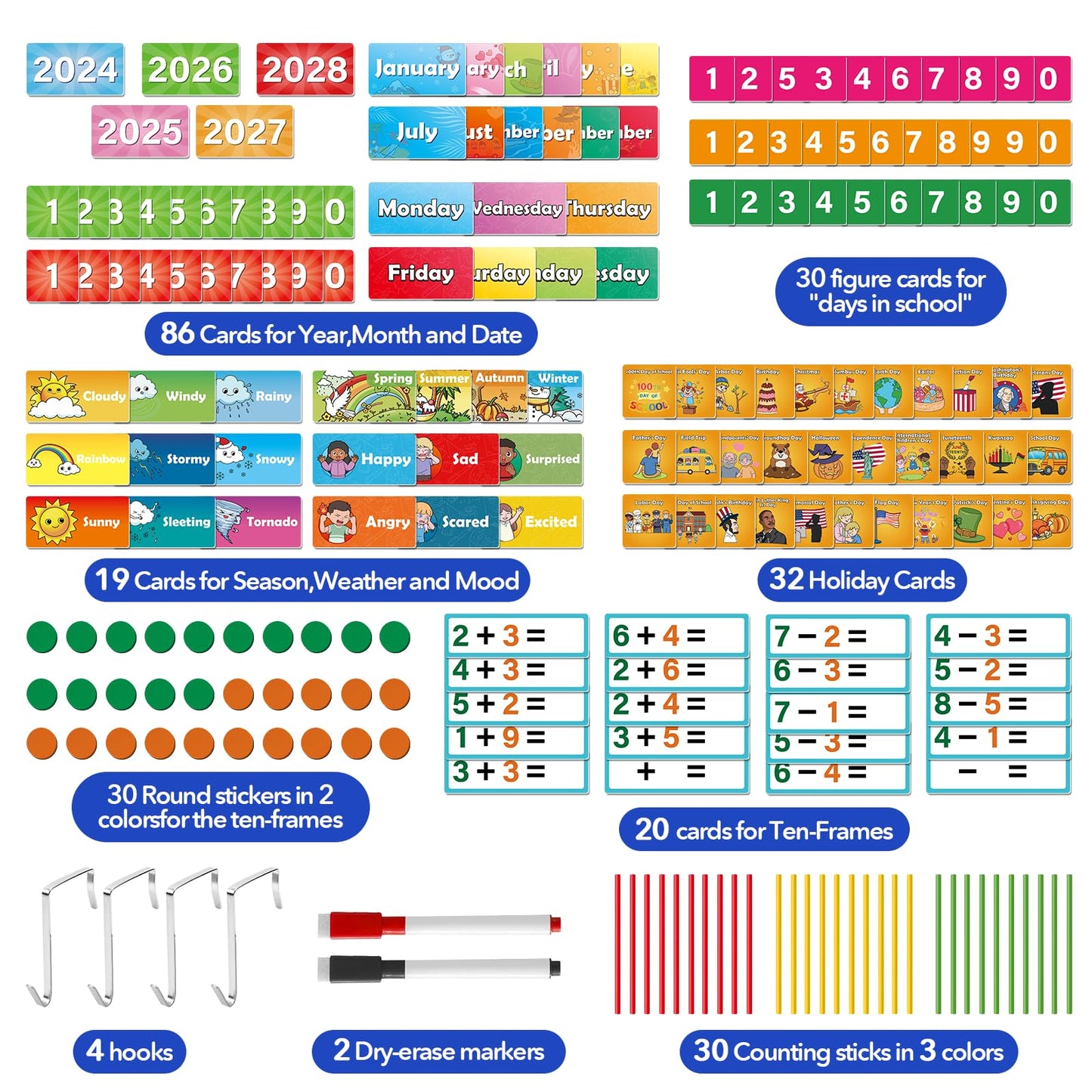Quilinz Pocket Chart for Classroom,Toddler Preschool Math Calendar,Circle Time Learning Center,Math Manipulatives with Counting,Addition and Subtraction Games,Homeschool Supplies,Classroom Must Haves