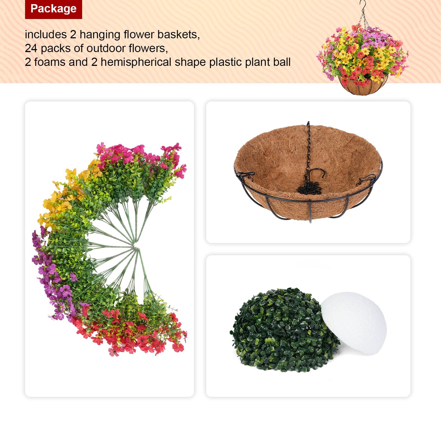 Stymedeca 2 Set Artificial Flowers Faux Hanging Plants Basket for Spring Summer Outdoor Outside Decoration, Fake Silk UV Sun Resistant Daisy Eucalyptus for Porch Home Patio Balcony Yard Decor