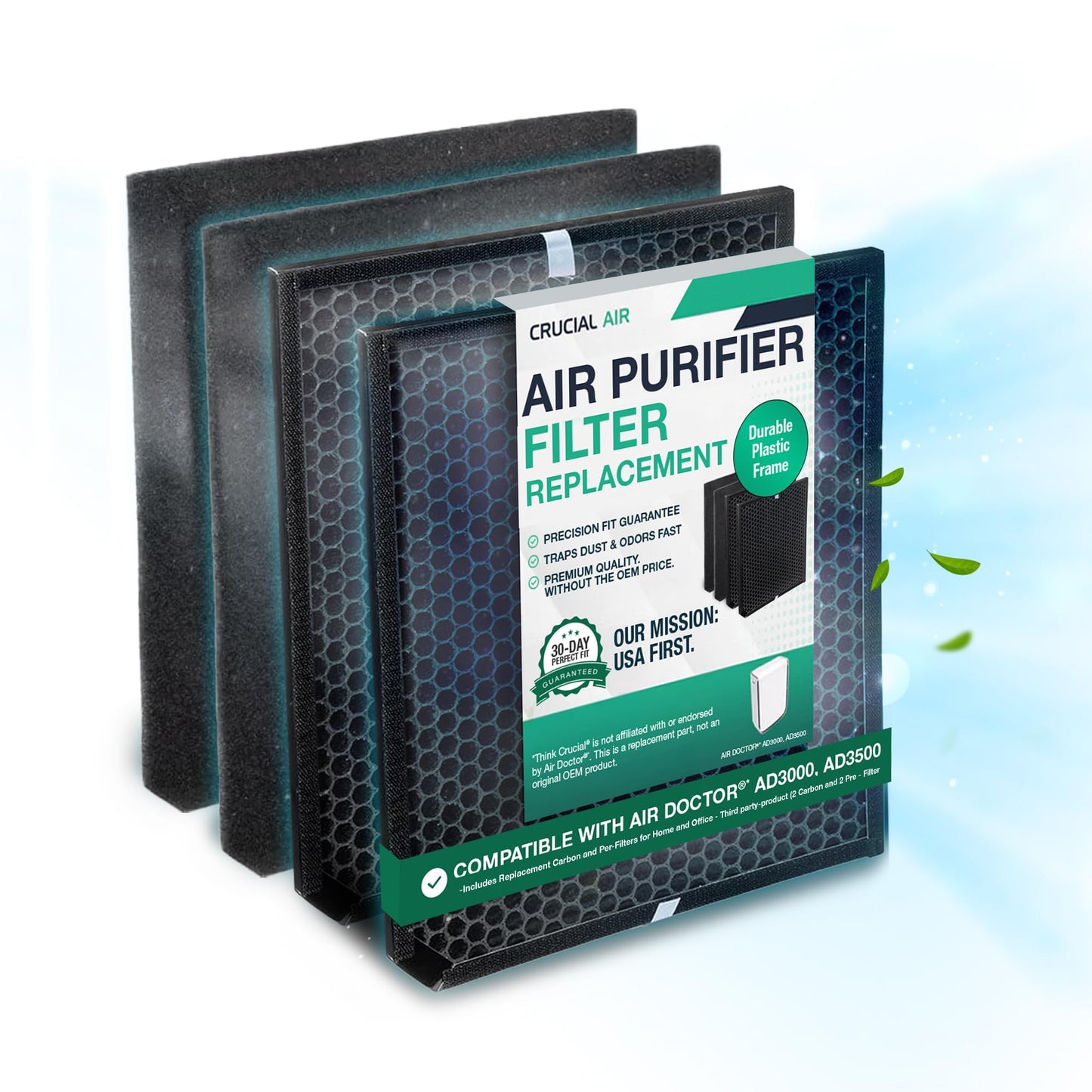 Air Purifier Filter Replacement – Compatible with Air Doctor AD3000 / AD3500 – Includes Replacement Carbon and Per-Filters for Home and Office - Third party-product (2 Carbon and 2 Pre - Filter)