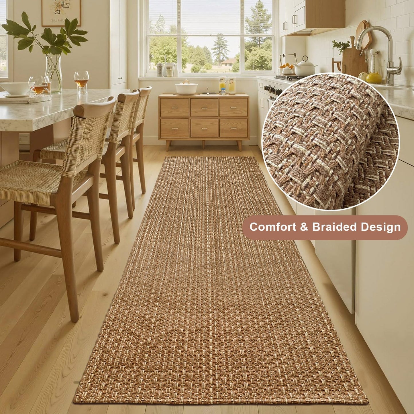 Boho 2x8 ft Runners for Hallway,Braided Style Long Kitchen Runner Rugs,Soft Faux Jute Rug,Neutral Entryway Runners,Washable Solid Carpet for Bedroom,Hallway Living Room,Non Slip,Tan Brown