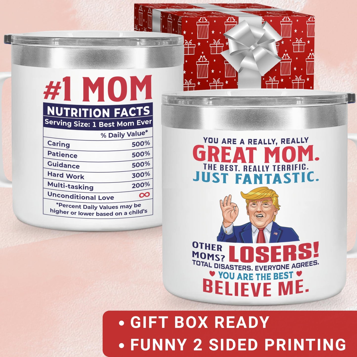 CHUSUKASU Gifts for Mom, Funny Birthday Present from Daughter Son, You Are A Really Great Mom Mug Tumbler 14Oz - Insulated Coffee Cup with Lid and Gift Box
