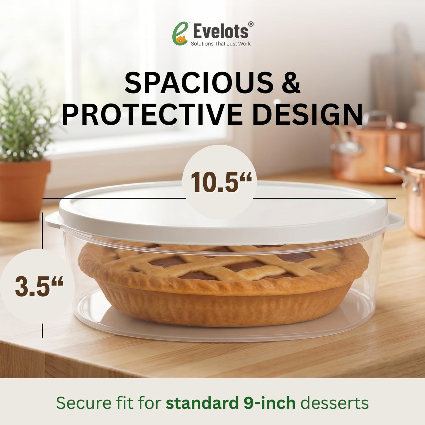 Evelots 2-Pack 10-Inch Airtight Food Storage Container with Lid - Portable Carrier for Pies, Cakes, Cupcakes & More - BPA-Free Clear Plastic - Secure & Easy Transport