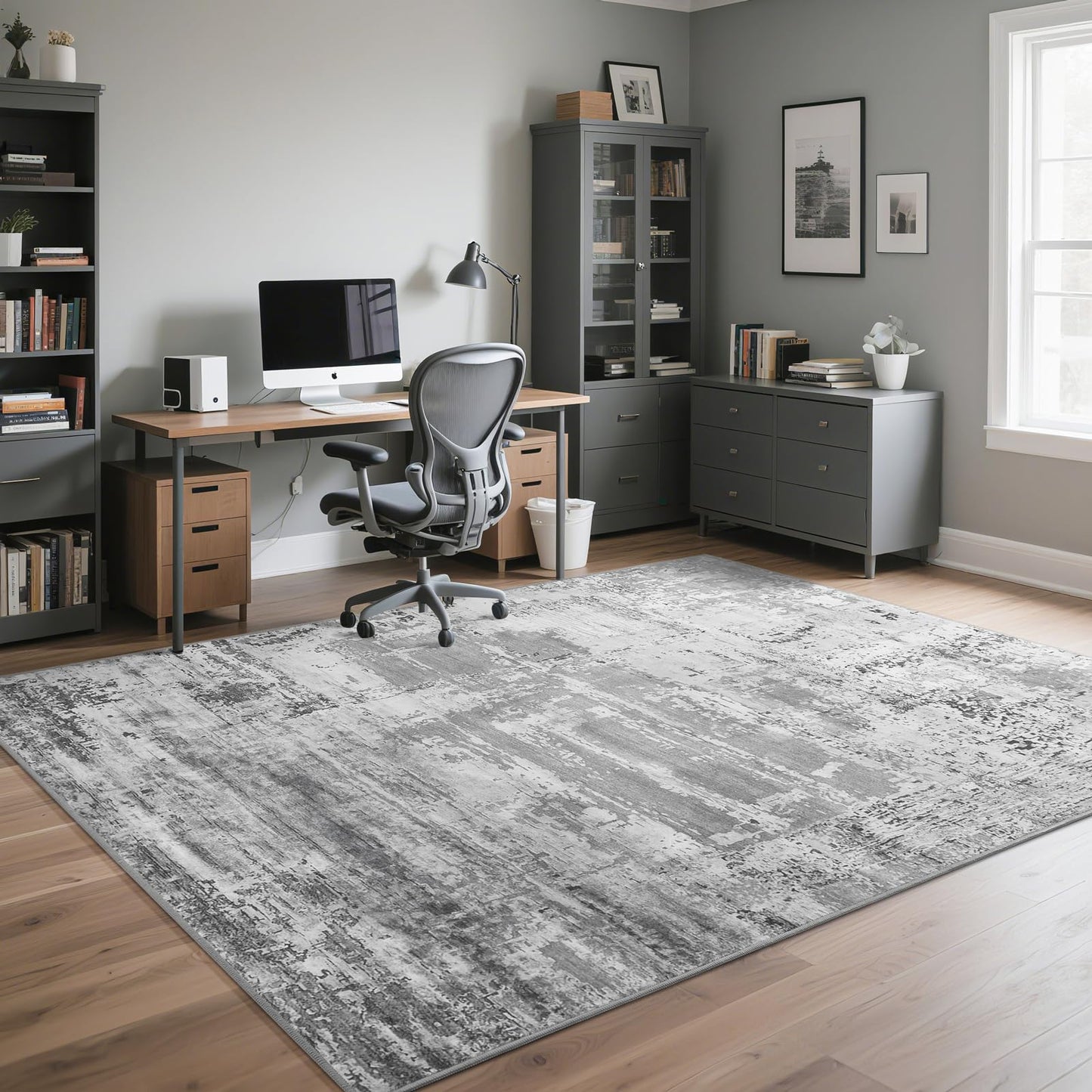 HOMORE Living Room Rug 6x9 Large Rug Grey Area Rugs Non Slip Washable Rugs for Bedroom Dining Room Abstract Carpet for Farmhouse Kids Playroom Classroom