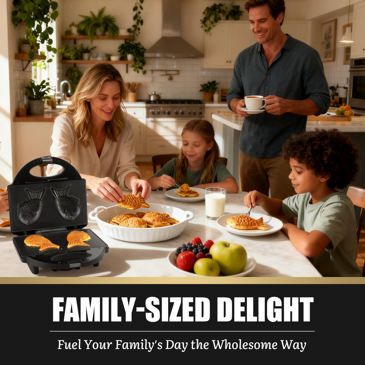 FineMade Taiyaki Fish Waffle Maker Machine with Non Stick Cooking Plate, Electric Japanese Fish Shaped Waffle Iron Pan, Korean Bungeoppang Pan, Recipe Included