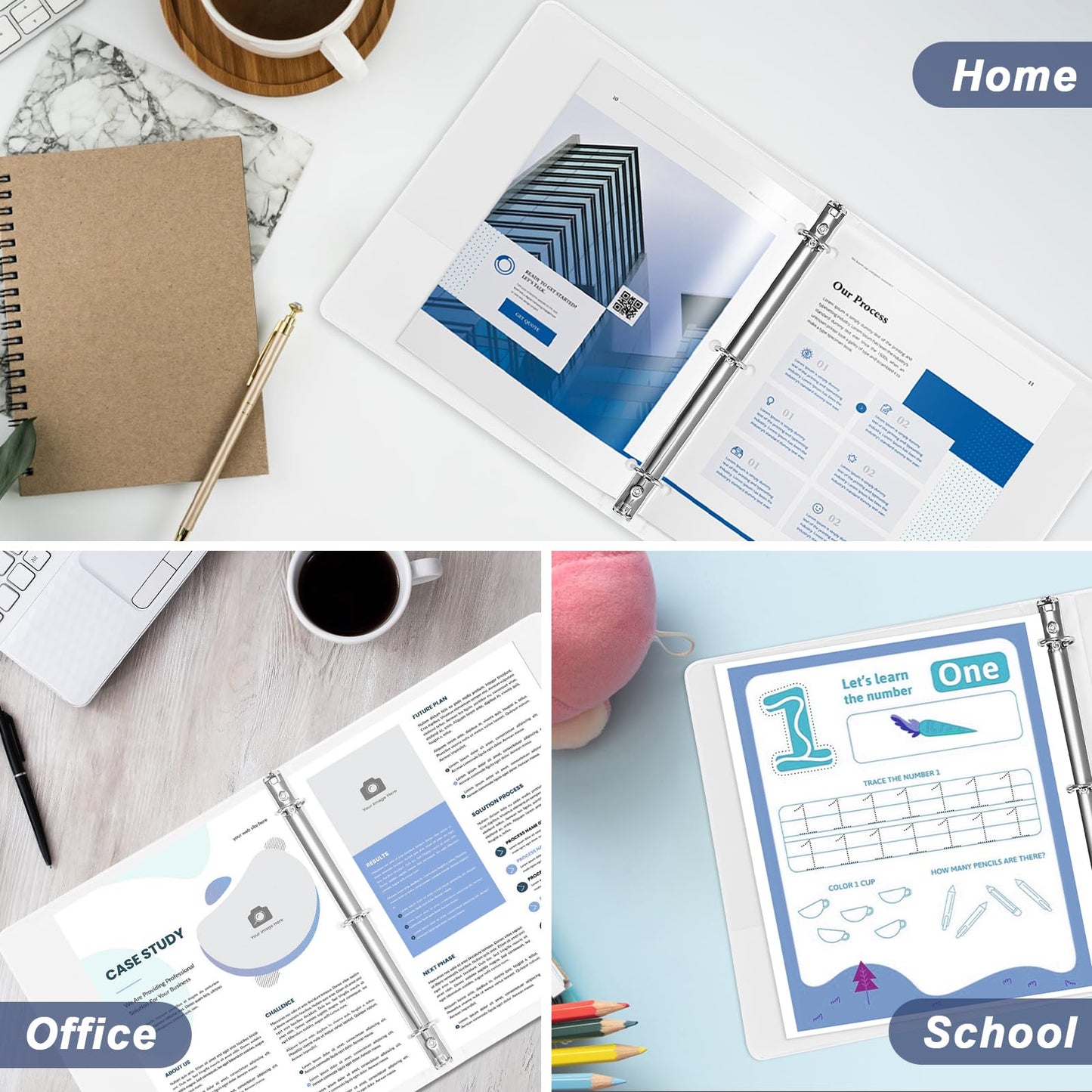1 inch 3 Ring Binder, 1" Round Ring Binders with 2 Interior Pockets, Basic Binders 1 in, Clear View Cover 1-inch-Binder Holds 8.5'' x 11''Paper for Office/Home/Back to School（12Pack, White