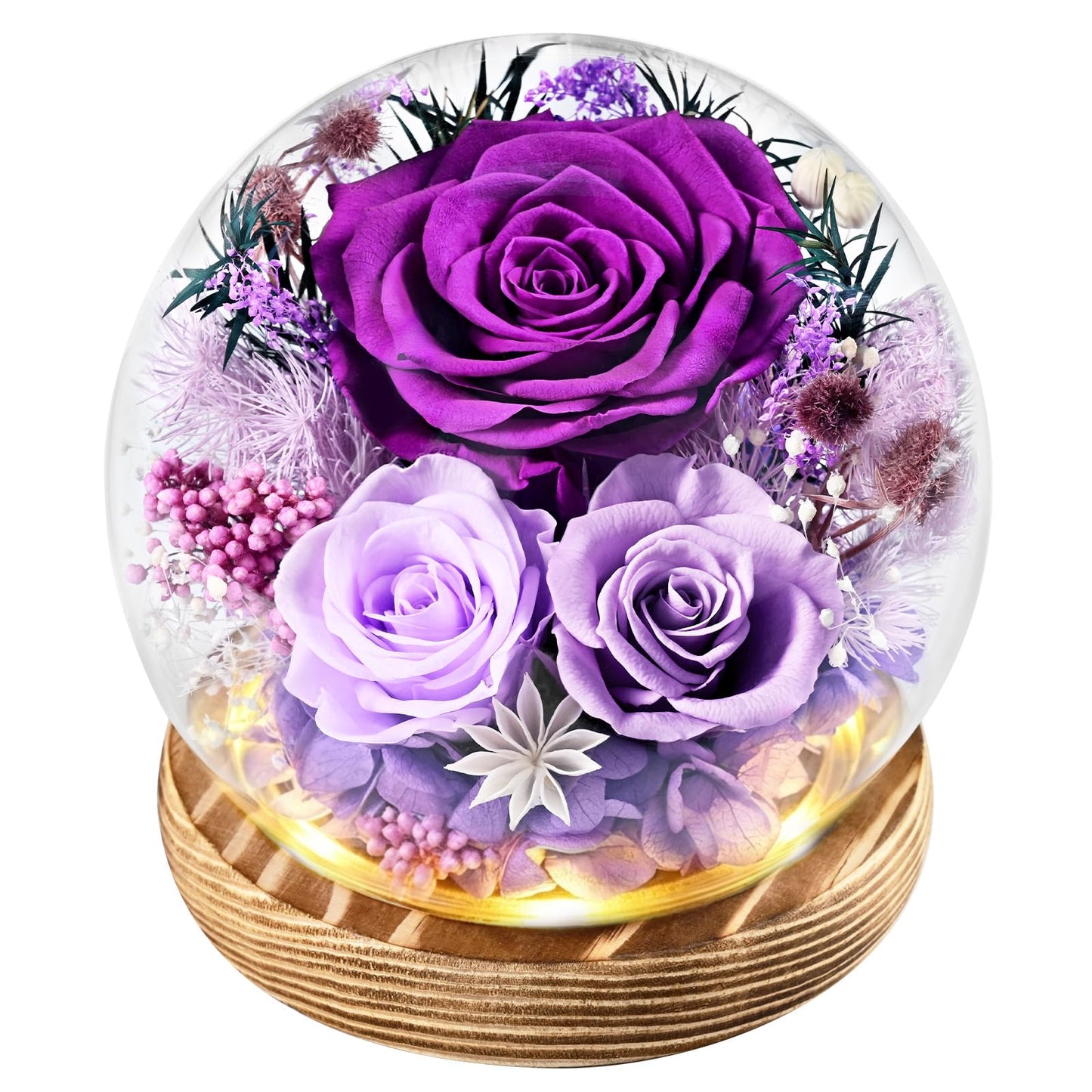 Waipfaru Flowers for Delivery Prime, Forever Fresh Preserved Flowers in Glass Dome, Eternal Purple Rose for Mother Birthday Gifts, Best for Women Girlfriend