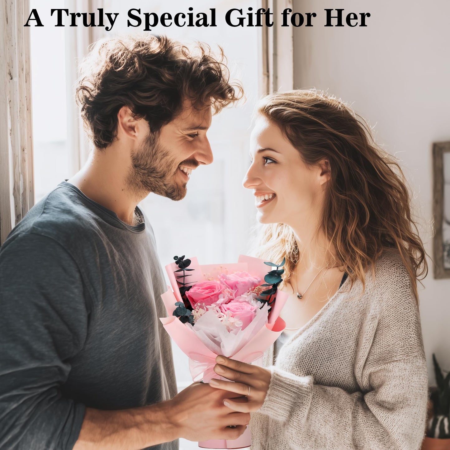 SofLiv Flower Bouquet Gifts for Her, Flowers for Delivery Prime, Preserved Roses Flower Gifts for Women, Valentines Flowers, Mom Gifts from Daughter Son, Birthday Gifts, Real Roses,Pink Roses