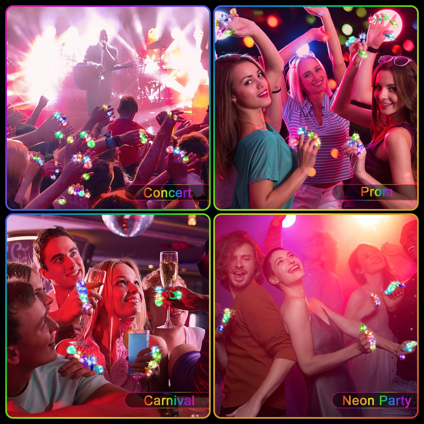 OLUPP Party Favors 100 Pcs Light Up Rings, Glow In The Dark Party Supplies, 6 Style Flashing Glow In The Dark Rings for Adults & Kids, LED Ring for Birthday, Concert, Raves, Halloween, Christmas
