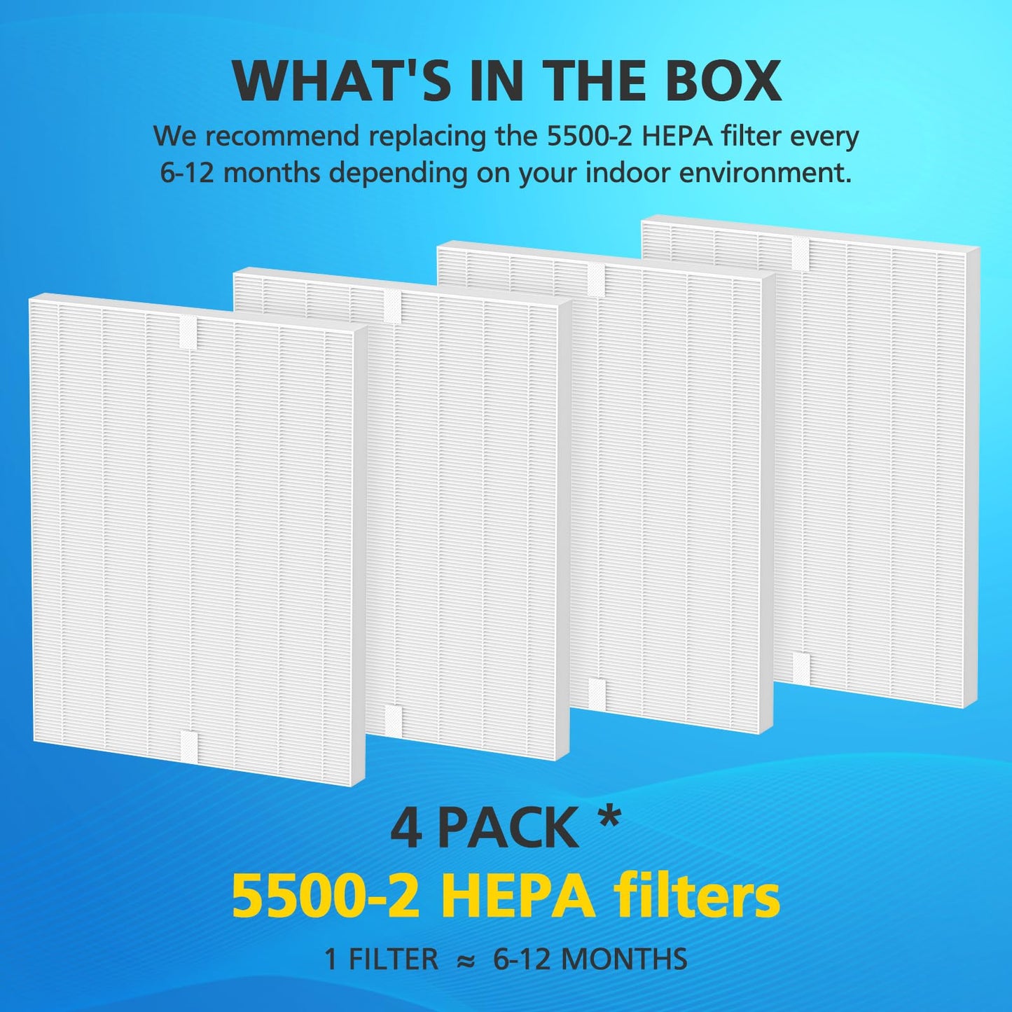 116130 Replacement Filter H Compatible with Winix 5500-2 PlasmaWave and AM80 Air Purifier, 4 Pack Replacement HEPA Filter Only