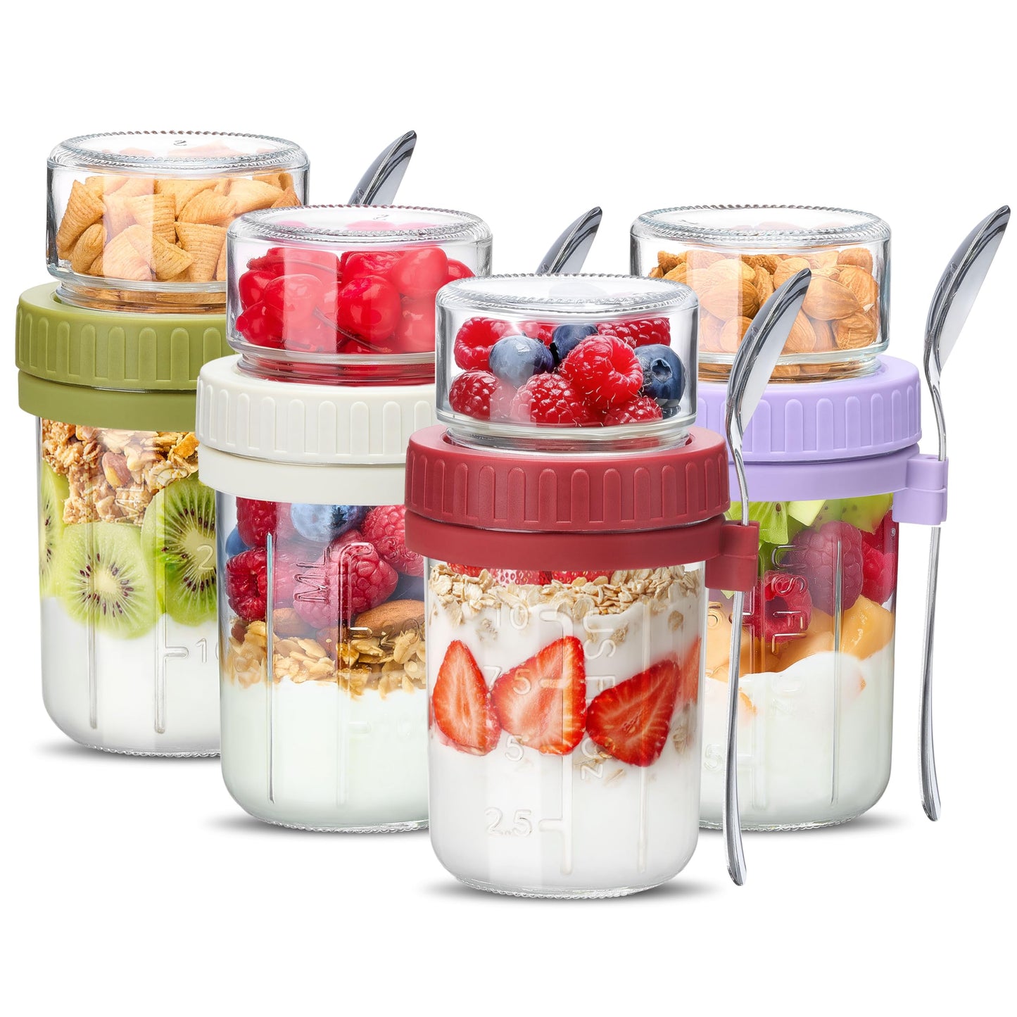 Danmu 4 Pack Overnight Oats Containers with Lids 21 oz (16+5),Dual-Layer Yogurt Parfait Cups with Lids,Meal Prep Containers Glass for Overnight Oats,Yogurt,Parfait,Salad Dishwasher Safe