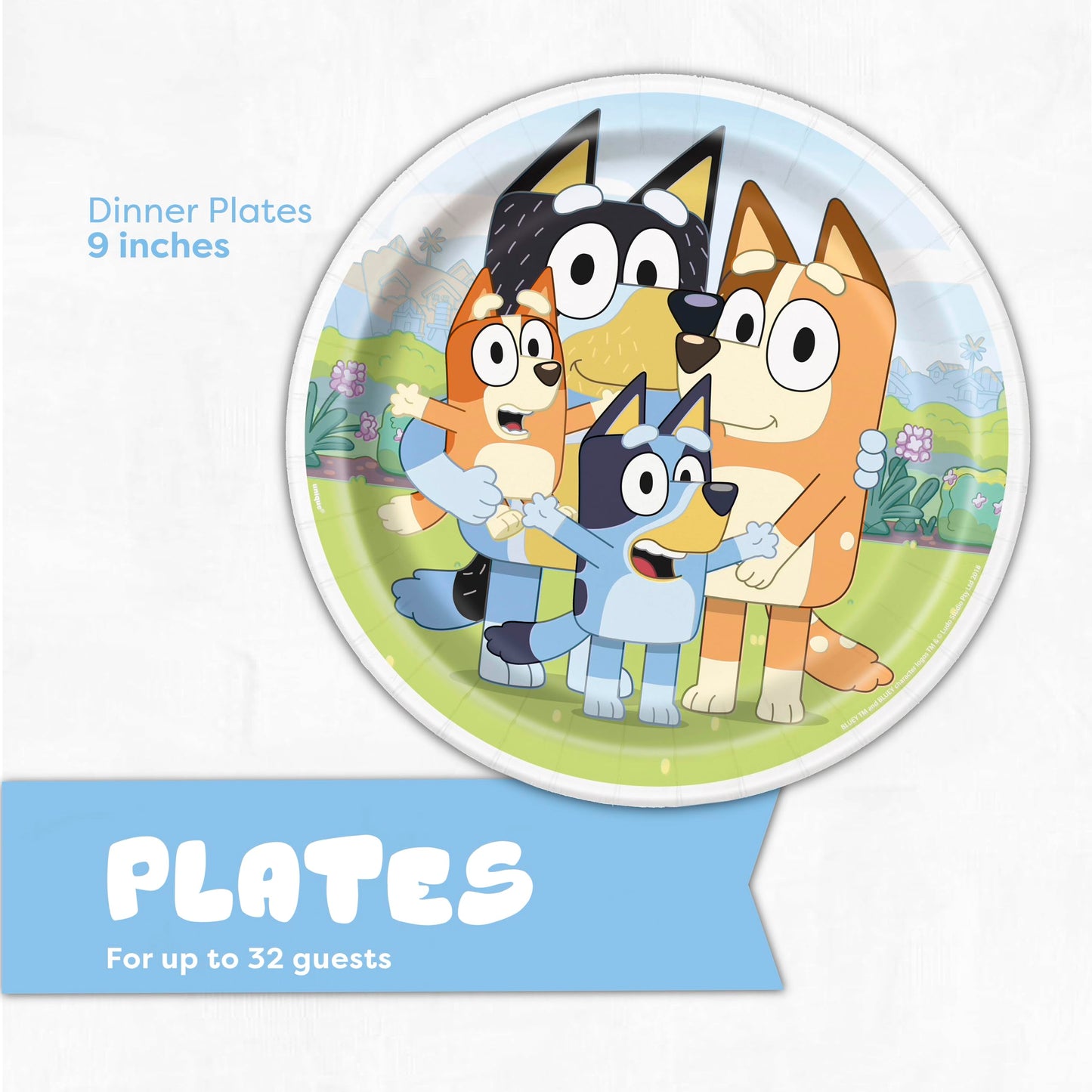 Bluey Plates and Napkins for 32 Guests | Bluey Birthday Decorations for Party | Officially Licensed