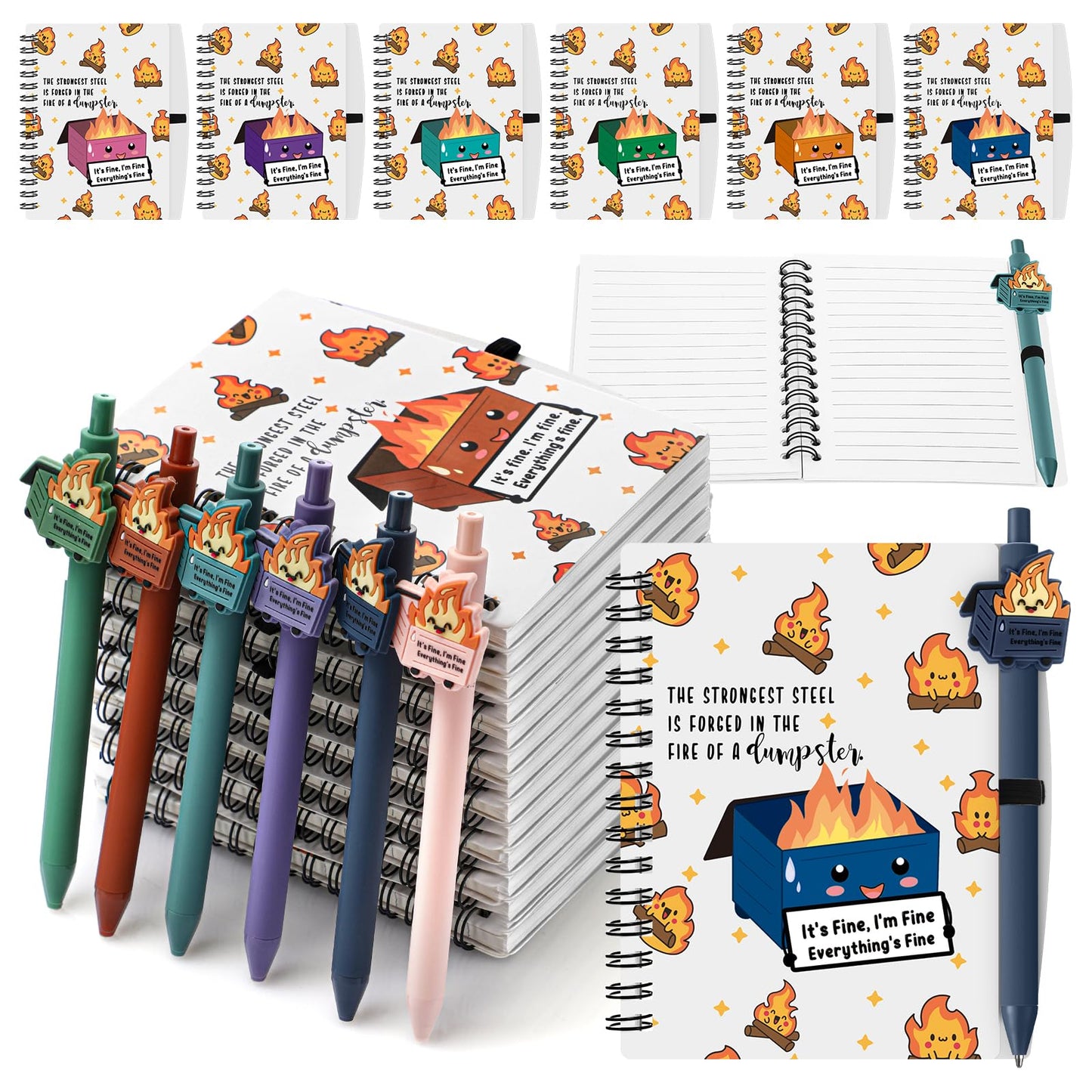 Resurhang Dumpster Fire Gifts Bulk Funny Coworker Employee Appreciation Gifts, A6 Notebooks Pens Set for Nurse Appreciation, Office Team Staff, Teacher, Volunteer(60 Pcs,Colorful)