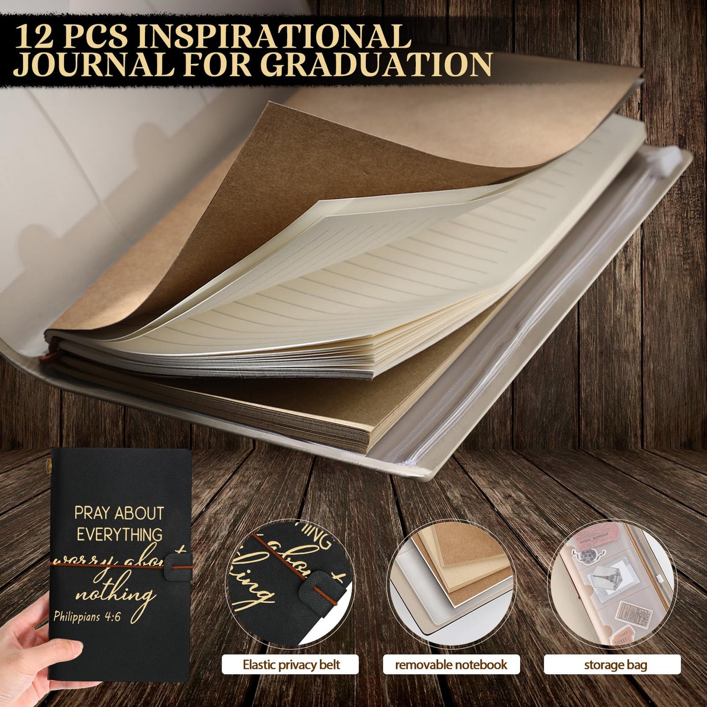 Tinlade 12 Pcs Christian Father Day Church Gift for Coworker Inspirational Religious Leather Journal A6 Notebook Refillable Lined Journal Appreciation Gift for Male Teacher Nurses Pastor(Black)