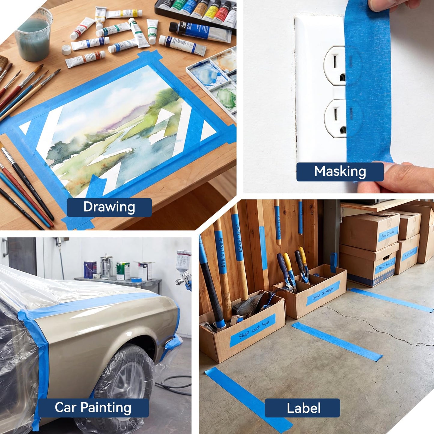 QFOUR Painters Tape 2 inch Wide, 16 Rolls Blue Masking Tapes for Walls Painting, DIY Draft and Home Improvement, 2 inches x 55 Yards