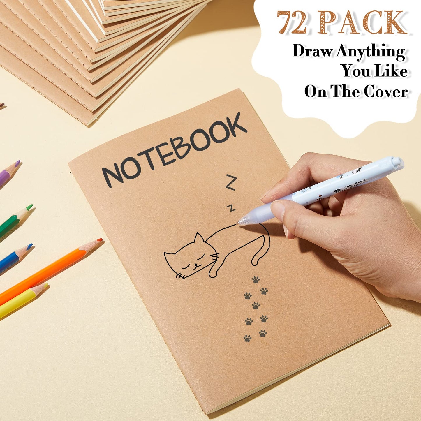 Sabary 72 Pack Kraft Paper Notebook Journals 5.5 Inch x 8.3 Inch A5 Notebook in Bulk Softcover Ruled for Writing Sketch Travel Journal with 60 Pages 30 Sheets(Brown,Line)