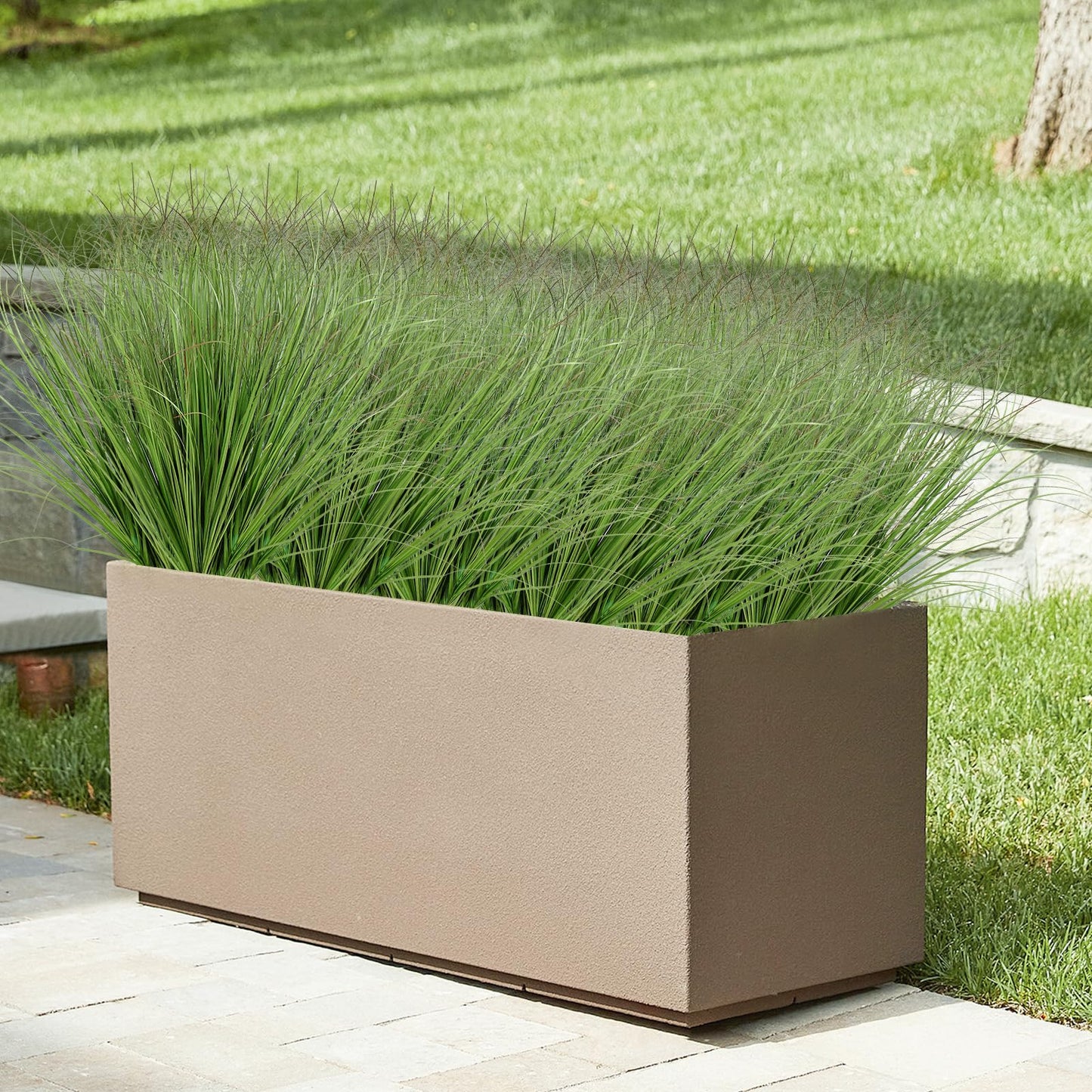 UXORSN 32 Bundles Artificial Plants Onion Grass Outdoor 20 Inch Tall Fake Shrubs Wheat Grass UV Resistant Greenery Stems Faux Bushes Plant for Indoor Outdoor Garden Office Home Decor, Green
