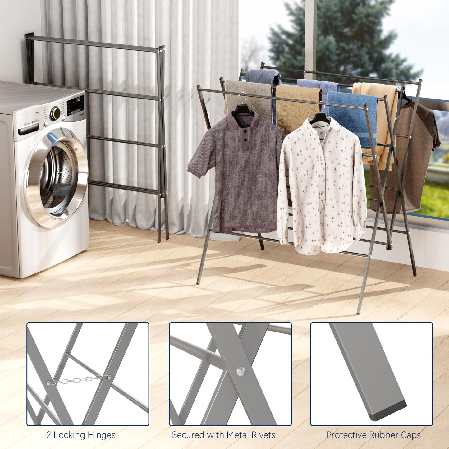 Whitmor Drying Rack Clothing,Large 12 Drying Poles Clothes Drying Rack,Foldable Portable Laundry Drying Rack for Air Drying Clothing,Towel,Delicate Eac for Indoor & Outdoor