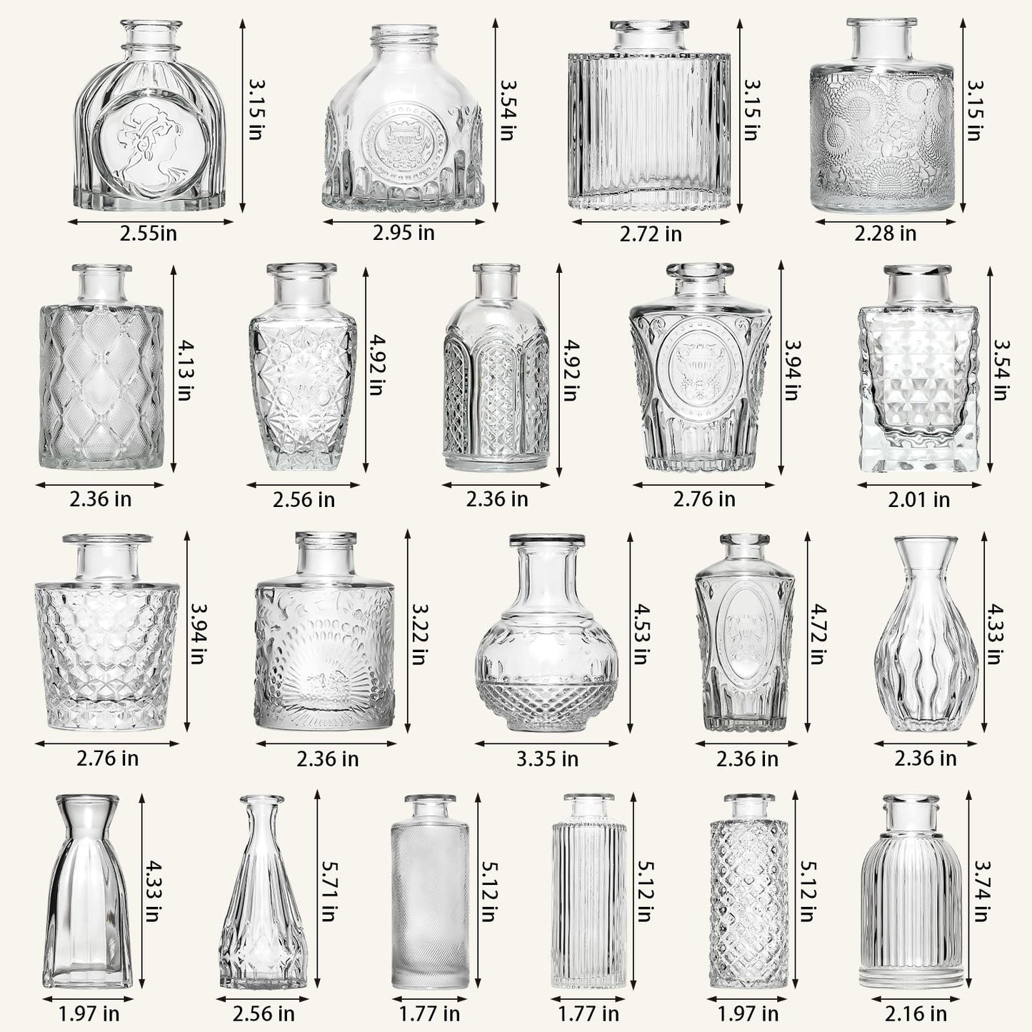 Aheroi 32 Pcs Bud Vase Set, Clear Vases for Centerpieces, Cute Glass Bud Vases Small Vases for Flowers, Mini Vase Flower Vase Set for Wedding Decorations, Room Office Table Decor