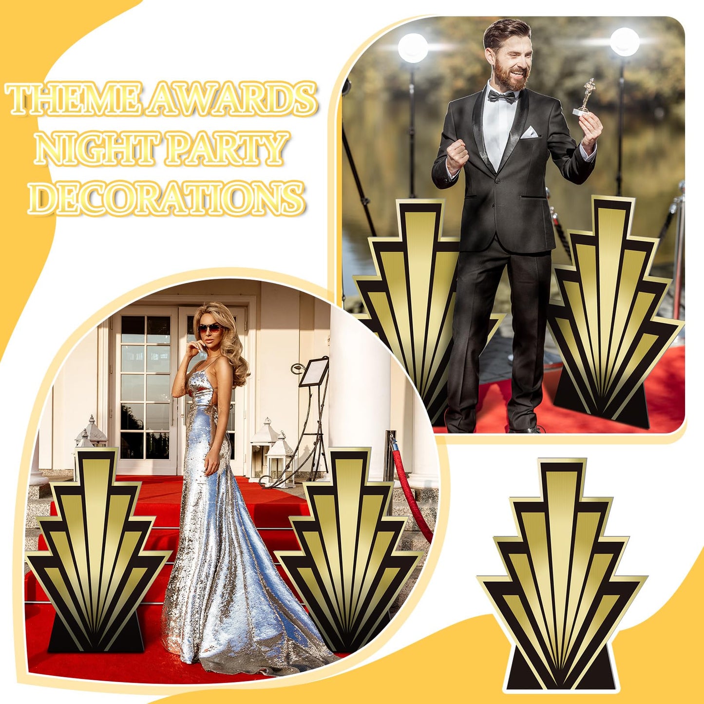 Anglechic 2 Pcs 3.1 ft 1920's Theme Awards Night Party Decorations Party Decor 20's Art Decor Cardboard Stand-ups Cutout Night Props Stand up for Roaring Music Theme Supplies
