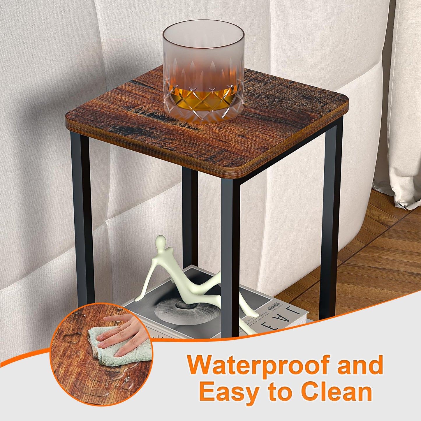 GHIMIGN 10" Wide Square Drink Table with Adjustable Feet - 3-Tier Small Side Table for Apartments, Balcony & Office | Space-Saving, Lightweight & Multi-Functional (Plants, Books, Drinks)