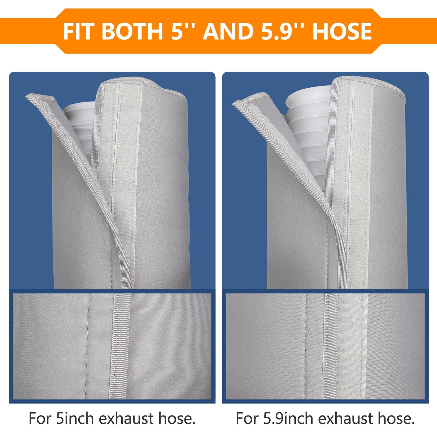 Portable AC Hose Insulation Sleeve Set of 2, Portable Air Conditioners Insulated Hose Cover Wrap, Fit 5" & 5.9" Diameter Exhaust Hose, Easy Installation with 6*Adjustable Buckle Straps, Light Gray