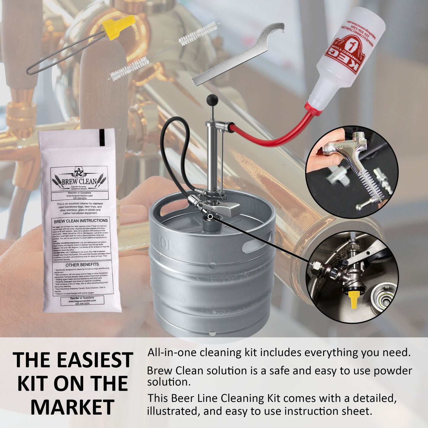 Kegconnection Kegerator Beer Line Cleaning Kit - Easy and Safe to Use Keg Cleaner - with Brew Clean Solution and More