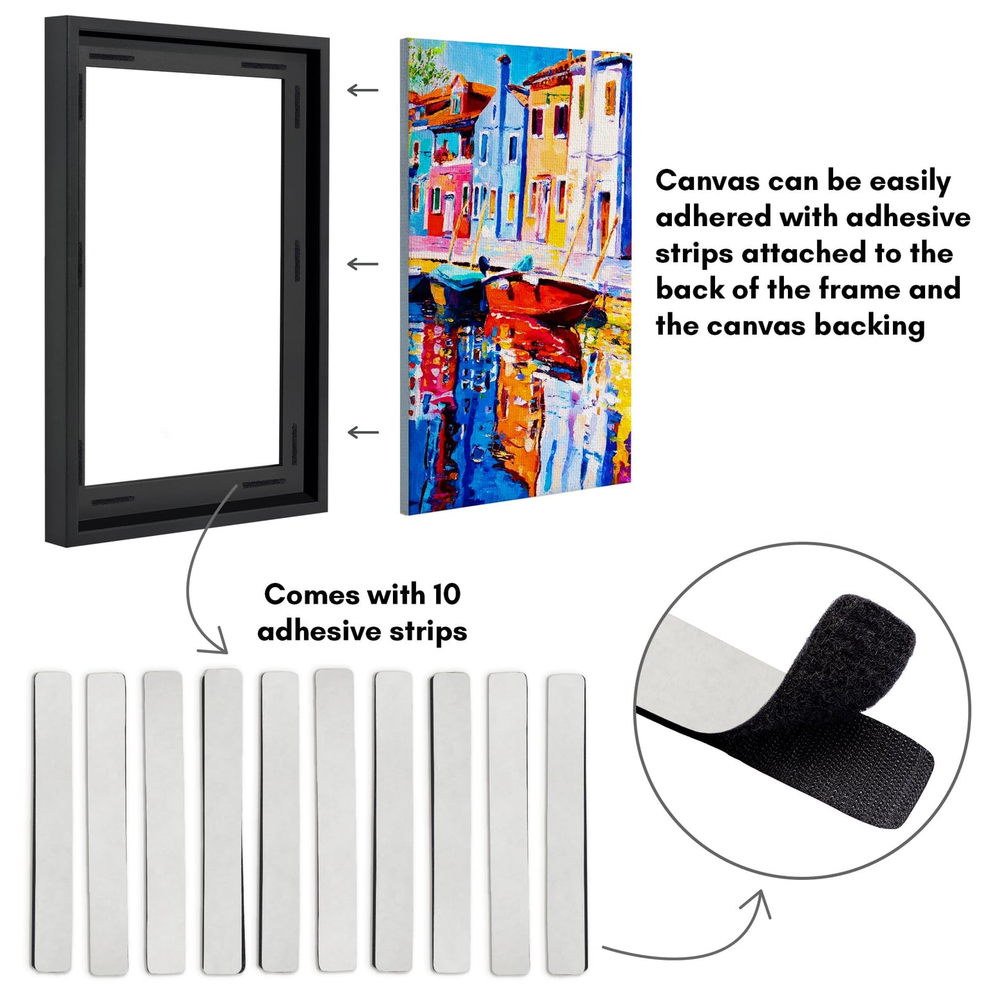 Americanflat 16x24 Canvas Floating Frame with Adhesive Strips Included - Vertical and Horizontal Floating Frame for Artwork - Canvas Frames for Wall Display - Black