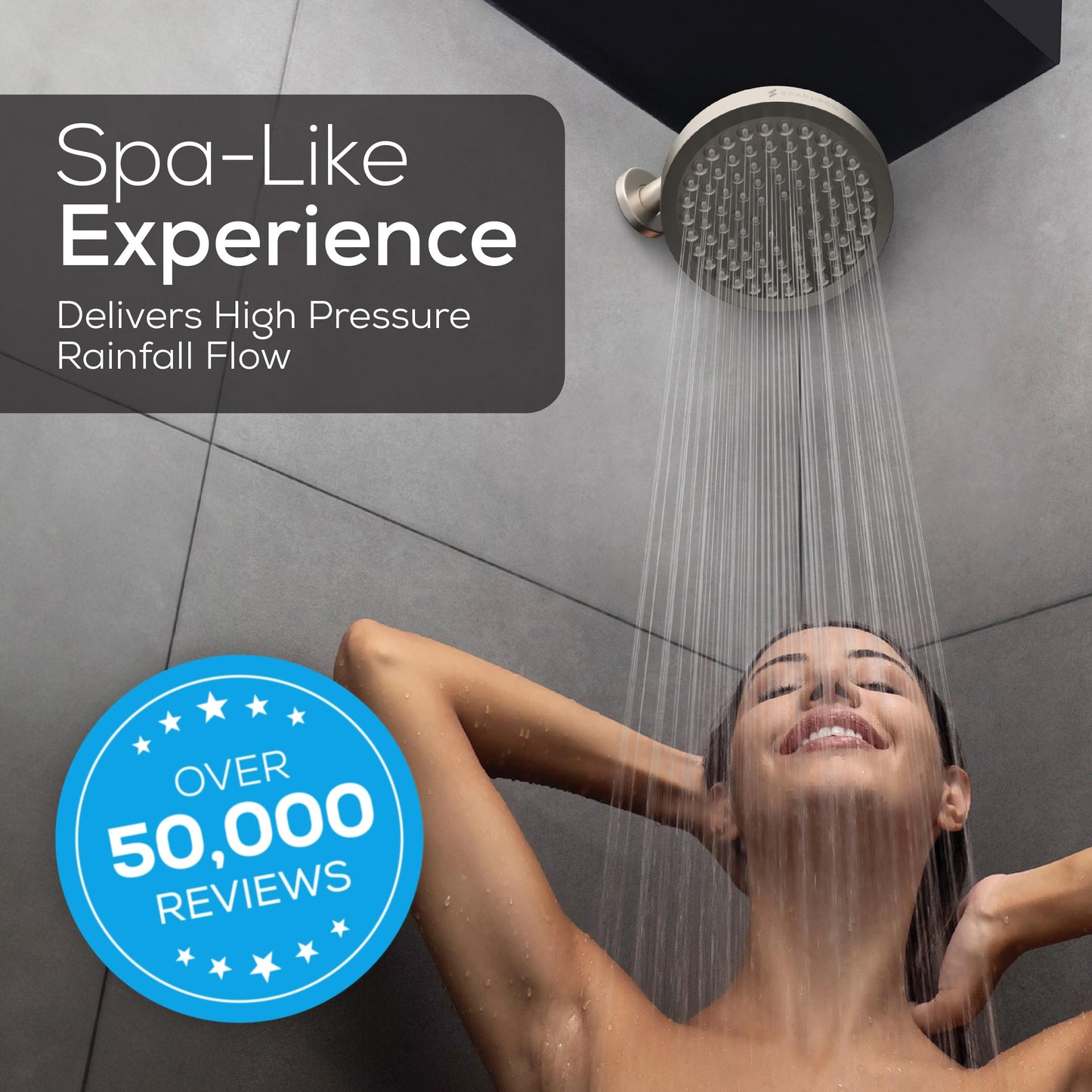 SparkPod Shower Head - High Pressure Rain - Premium Quality Luxury Design - Easy Clean Adjustable Replacement for Your Bathroom Shower Heads (Elegant Brushed Nickel, 6 Inch Round)