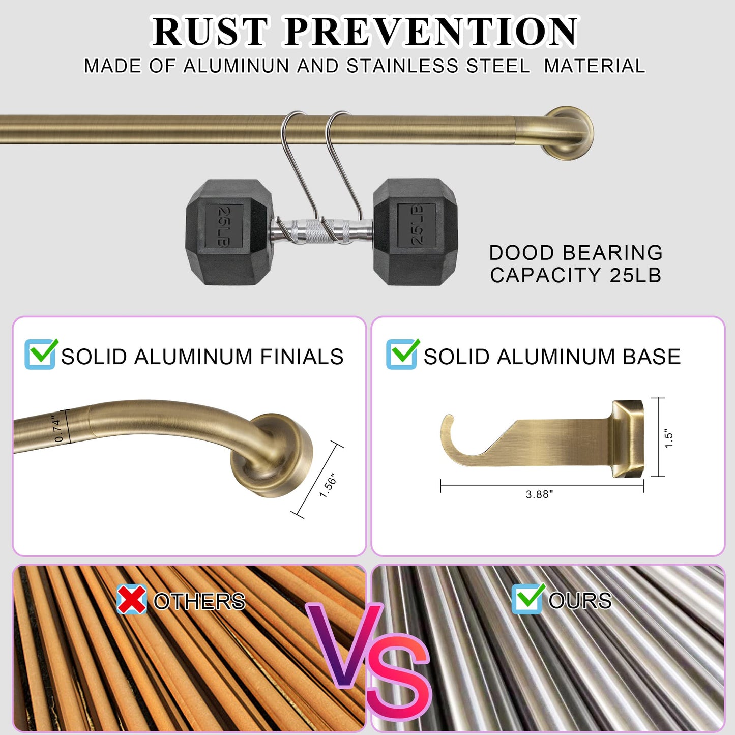 Antique Bronze Disc Curtain Rods, 48-84 Inches Window Curtain Rod,Adjustable Room Darkening Drapery Rod with Aluminum Finials and Brackets,Wrap Around Design