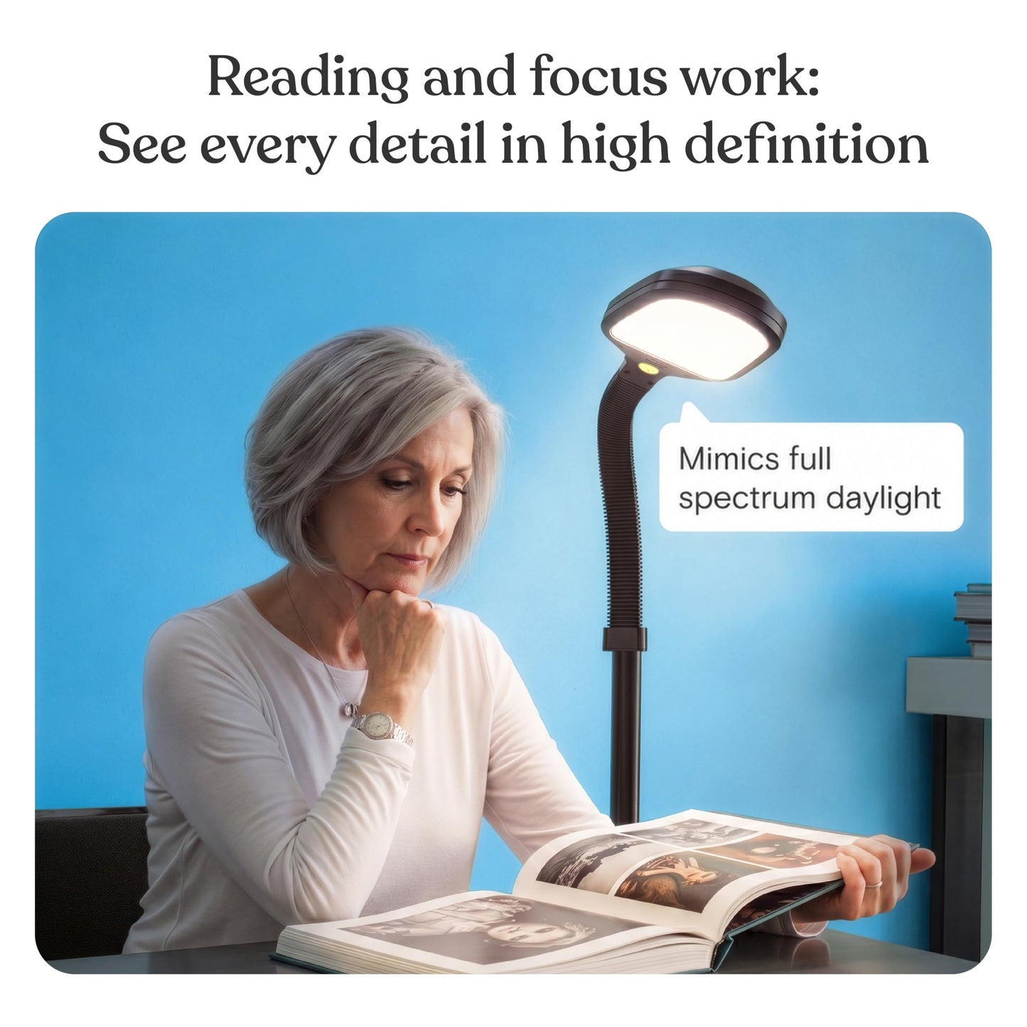 Brightech Litespan - Bright LED Floor Reading Lamp for Over Chair Crafts and Reading, Esthetician Light for Lash Extensions, Gooseneck Adjustable Standing Lamp for Living Room, Bedroom, Office - Black