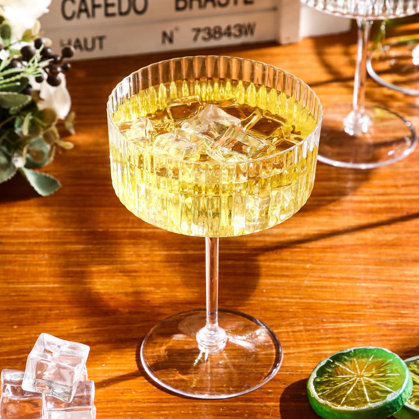 Jingmore 24 Pcs Ribbed Martini Glasses 10 oz Disposable Plastic Vintage Ribbed Coupe Glasses Unbreakable Dessert Parfait Glassware for Wedding Birthday Party Supplies (Clear)