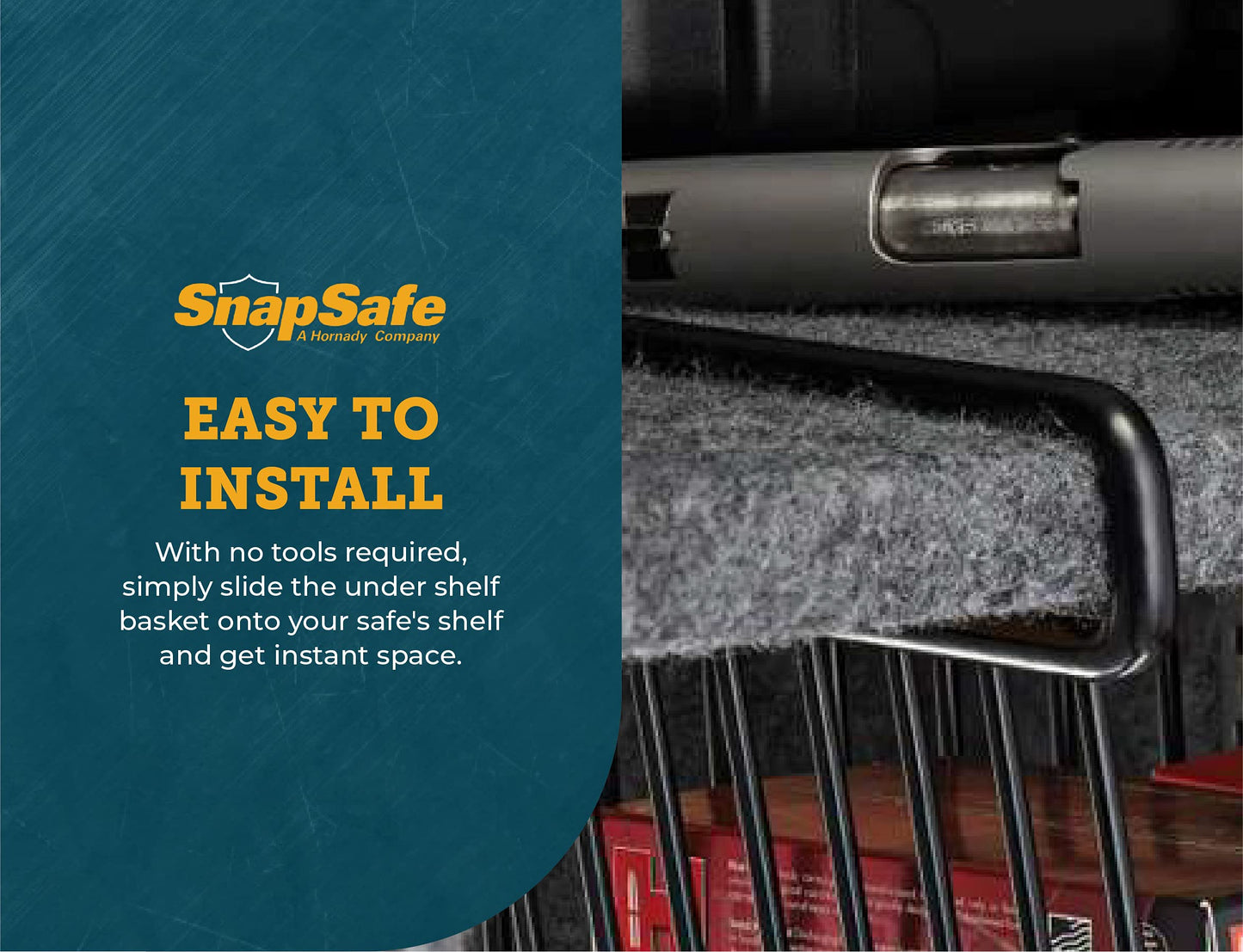 SnapSafe Hanging Shelf Document Basket, 76012 - Coated Wire Basket Maximizes Storage for Documents, Gun Accessories, & Ammo - Easy Access Under Shelf Storage for Gun Safes - Holds Up to 40 Pounds