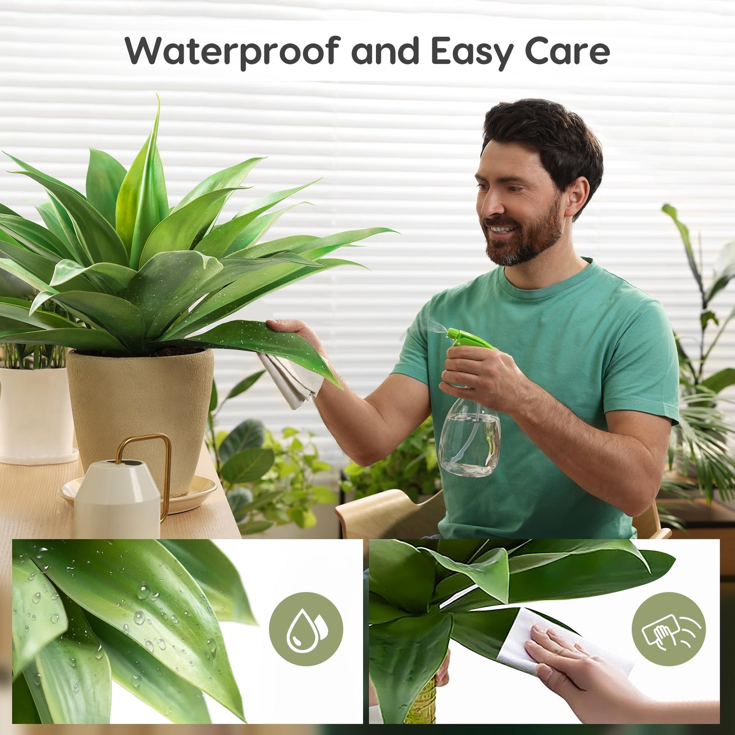 Velener Artificial Agave Plant Set,18 Inch, Faux Aesthetic Plants for Home Decor, Realistic UV Resistant Fake Agave Plants Without Pot, Set of 2
