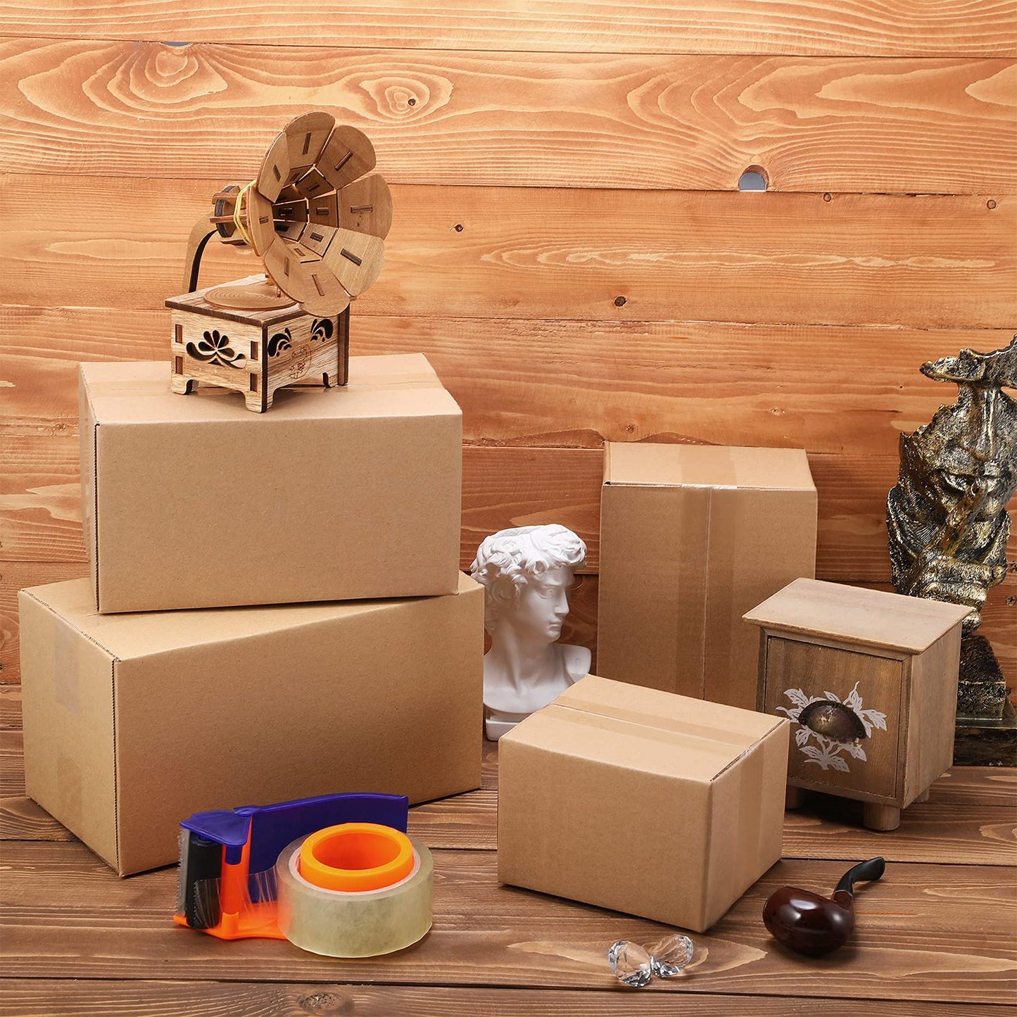 Outus 32 Pack Small 4 Sizes Shipping Boxes Mailers Corrugated Cardboard Box Kraft Mailing Boxes Small Packing Box with Packaging Tape for Shipping Packing Mailing