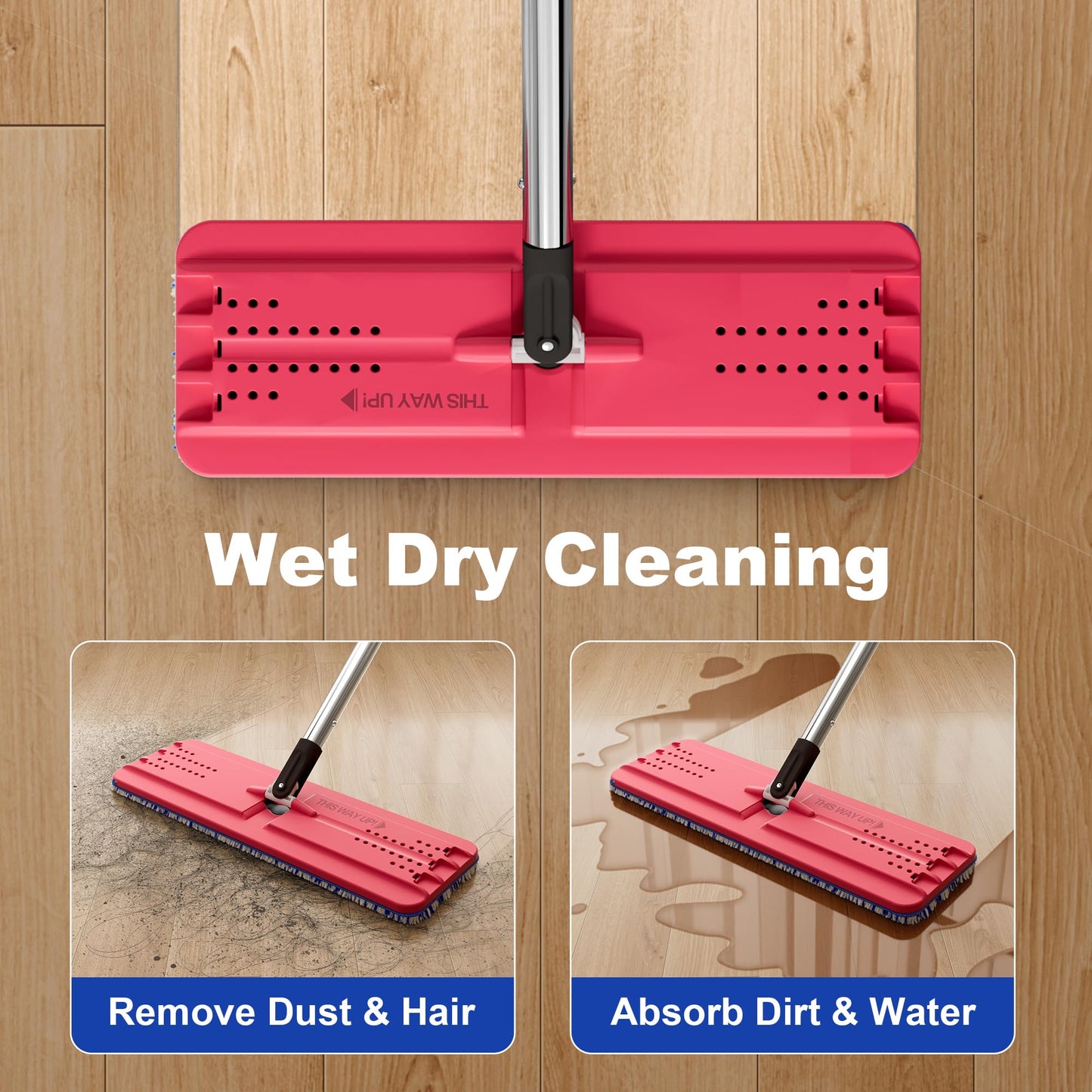 JOYMOOP Flat Mop System, Microfiber Mop and Bucket Set, Black, Floor & Wall Cleaning Mop for Home & Commercial Use, 60" Long Handle, Includes 5 Washable Pads