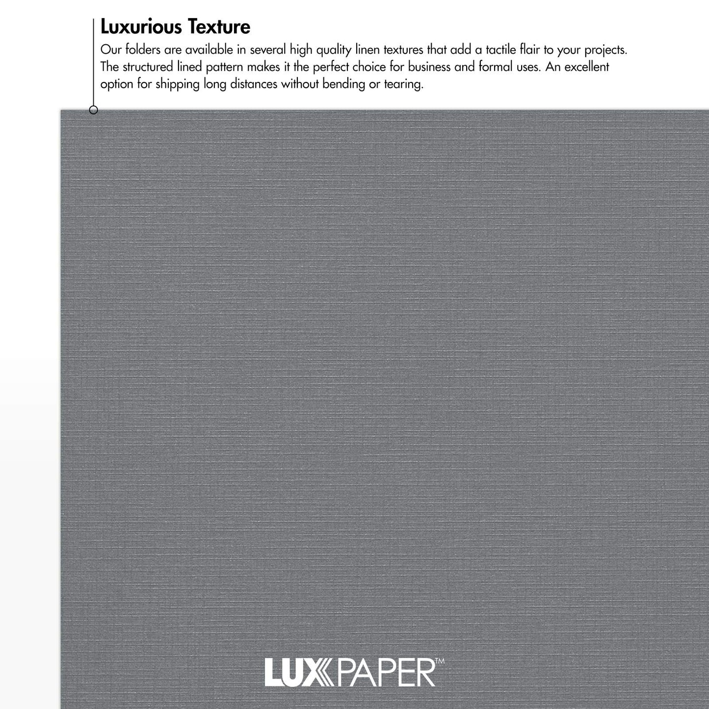 LUXPaper 9" x 12" Presentation Folders | Two Pocket | Front Cover Card Slits (Lower Right) | Sterling Gray Linen | 100lb. Cover | 25 Qty
