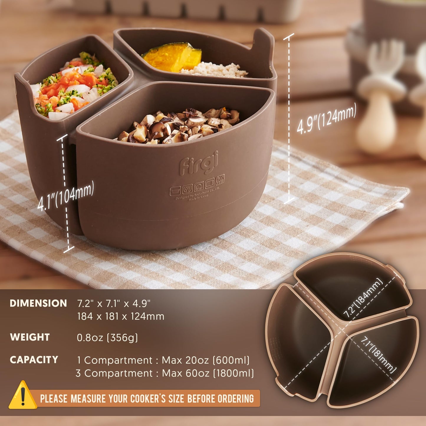 Firgi Silicone Rice Cooker Divider, Triple Slow Cooker Liner for Instant Pot 6 Quart & Rice Cooker 3 Cups (Uncooked), Food-Grade Silicone Dividers, Cook 3 Meals at Once, Reusable & Dishwasher-Safe