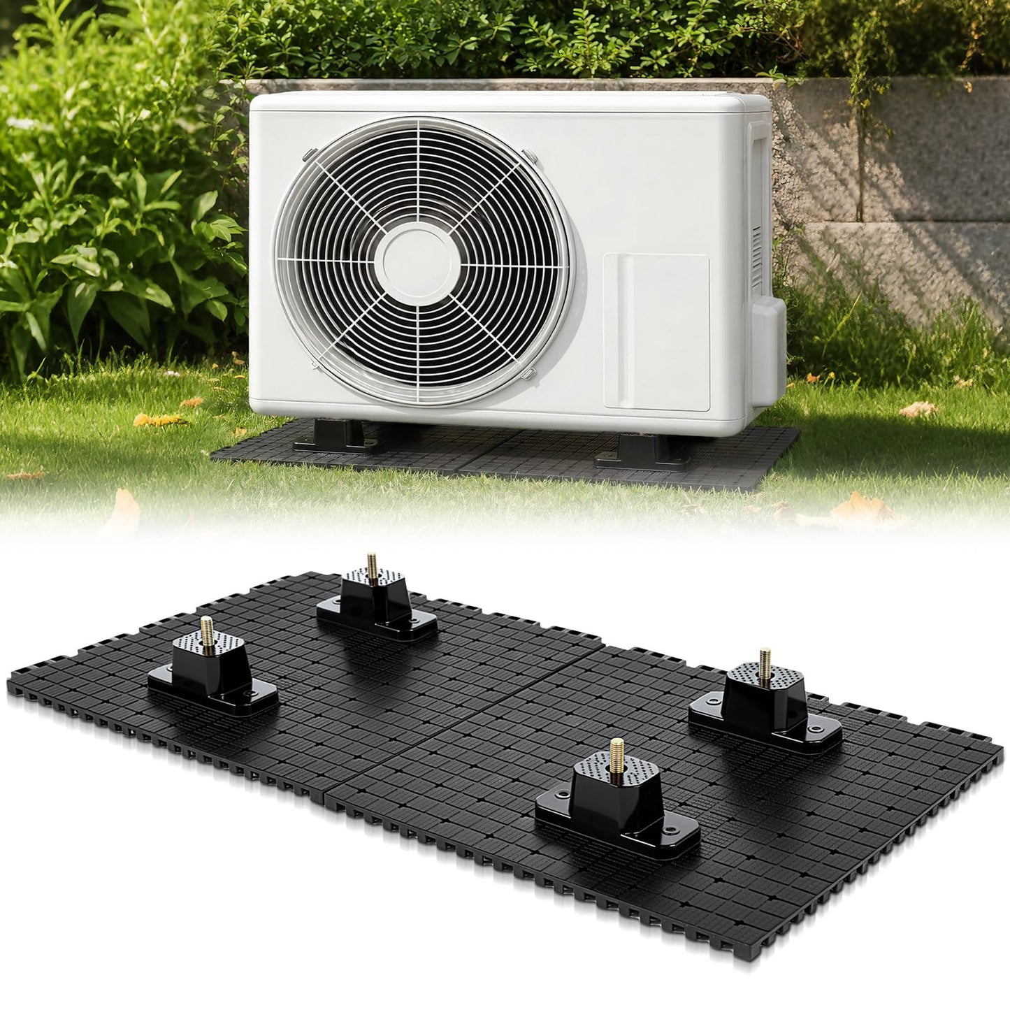 Klyyo Clyro 6 Pcs 2 in 1 Anti Mini Split Pad Condenser Pad with 4 Pcs Stand Vibration 36" x 24" Ac with 1.57" h Stand Moisture-Proof Plastic for Ac Heat Pump System Condenser Units Heat Pump
