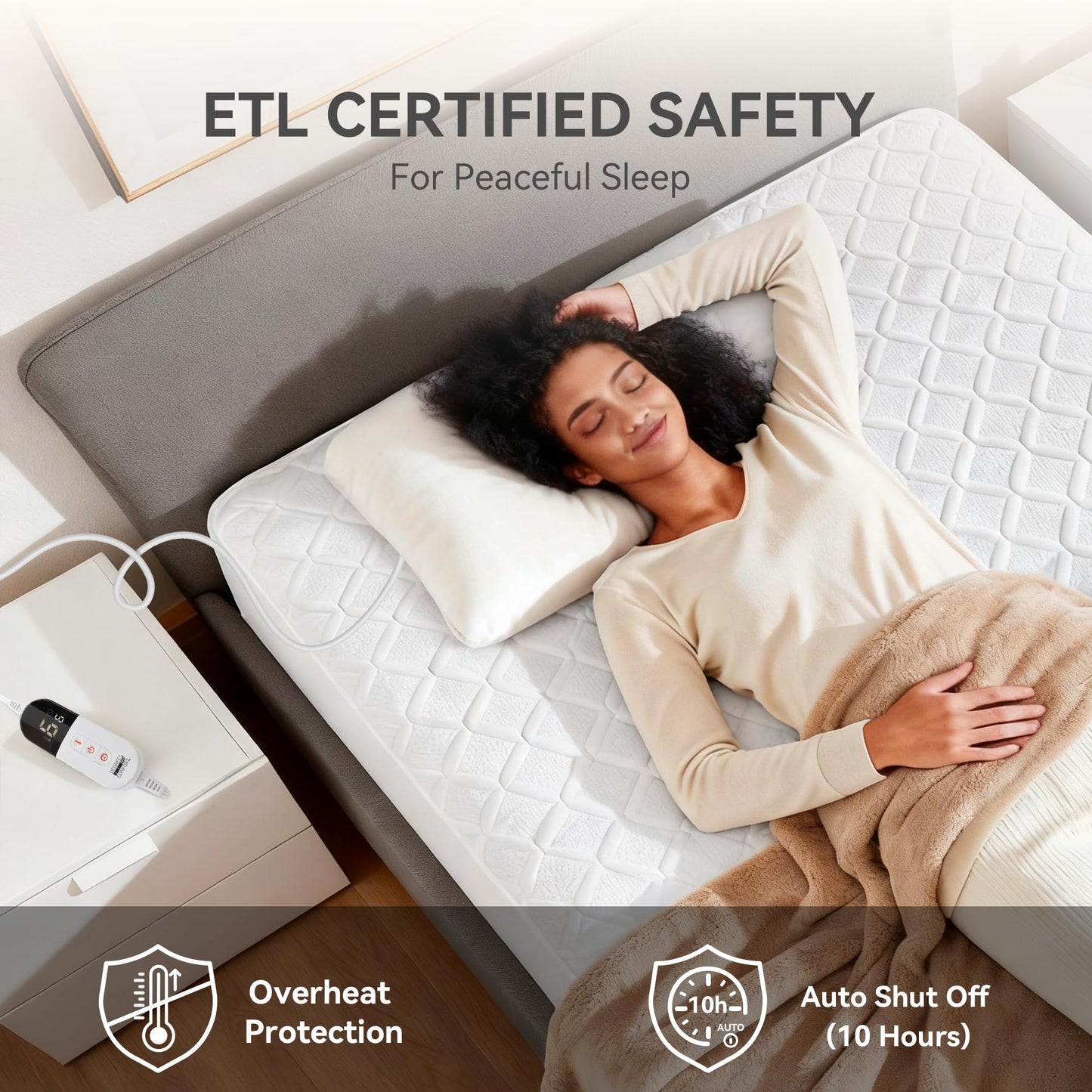 Heated Mattress Pad King Size, Dual Control Electric Bed Warmer, 6 Personalized Heat Settings, 1-10 Hour Auto Off Timer, Deep Pocket Fits up to 17" Mattress, Machine Washable, Soft Quilted Top