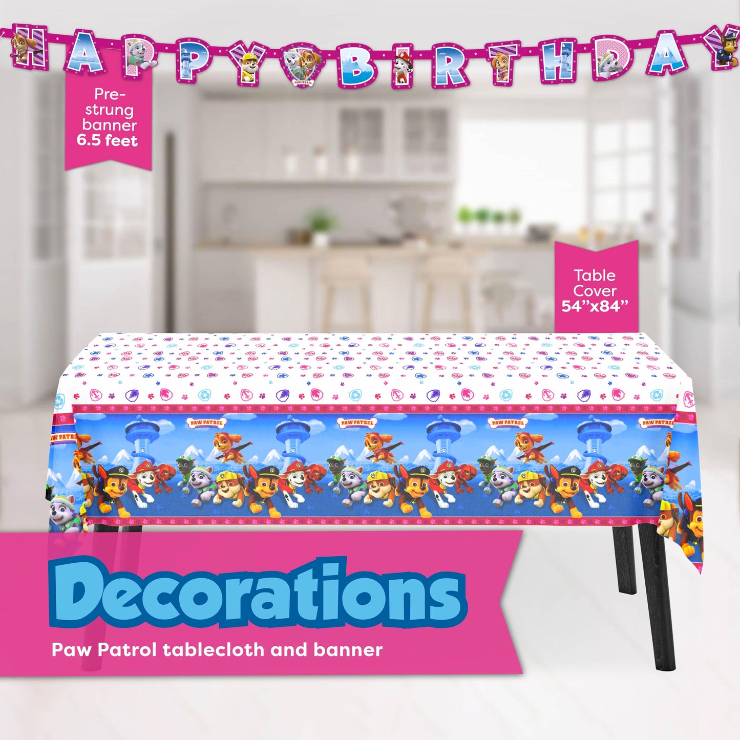 Skye Paw Patrol Birthday Decorations | Serves 16 | Pink Banner, Tablecloth, Plates and Napkins, Character Masks, Sticker | Paw Patrol Party Decorations for Girls